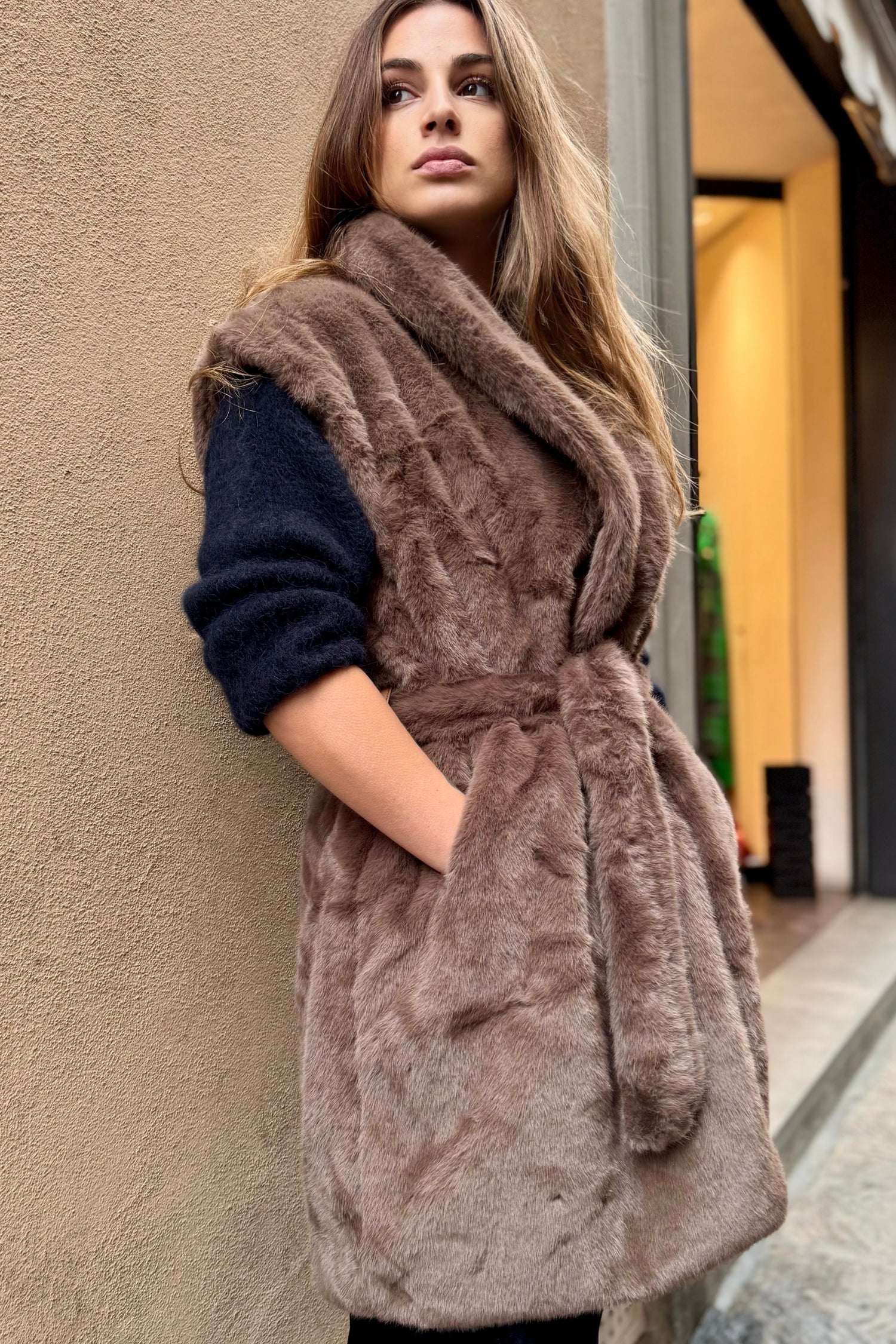 Gilet Lungo Eco Pelliccia