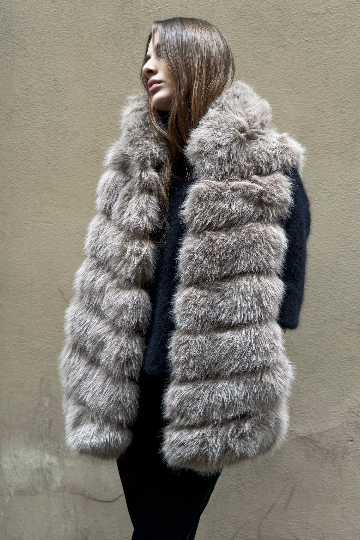Gilet Cappuccio Eco Pelliccia