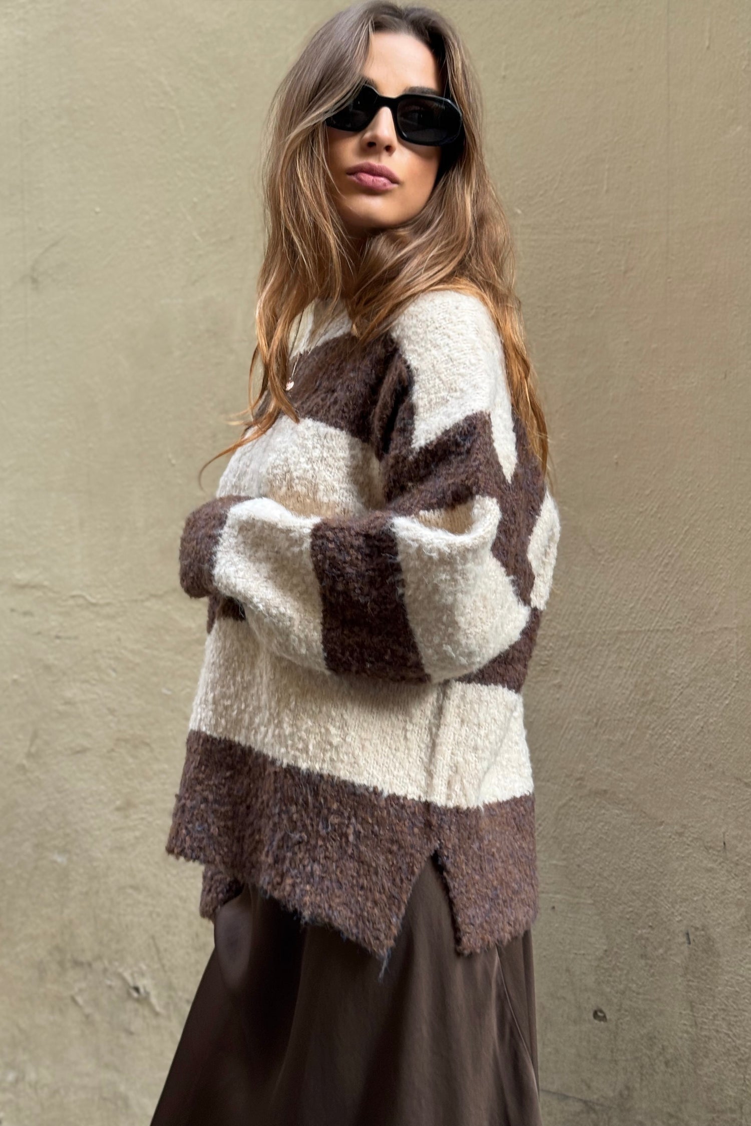 Maglione Righe Crema e Marrone