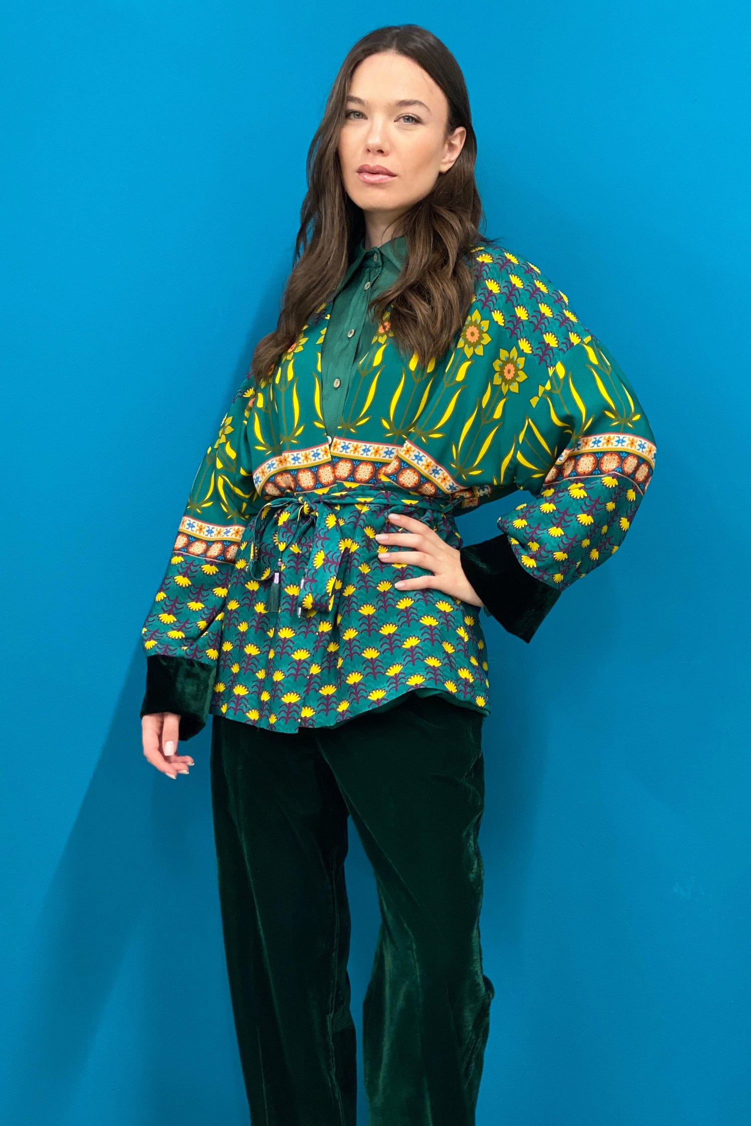 Kimono Corto Velvet Green