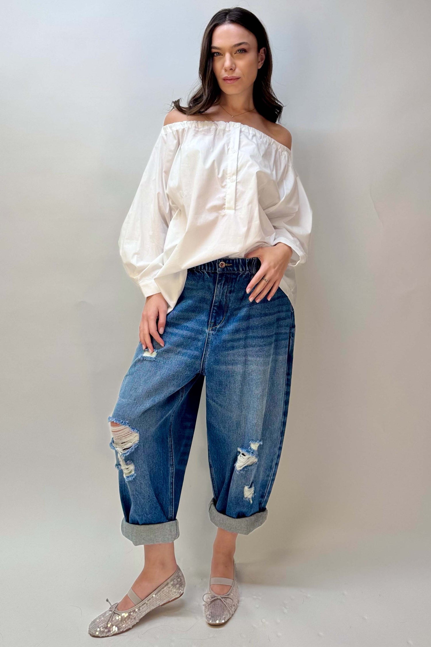 Jeans Baggy con Strappi