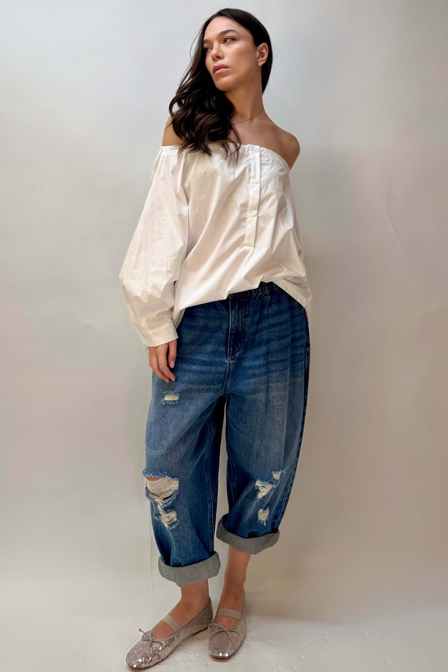 Jeans Baggy con Strappi