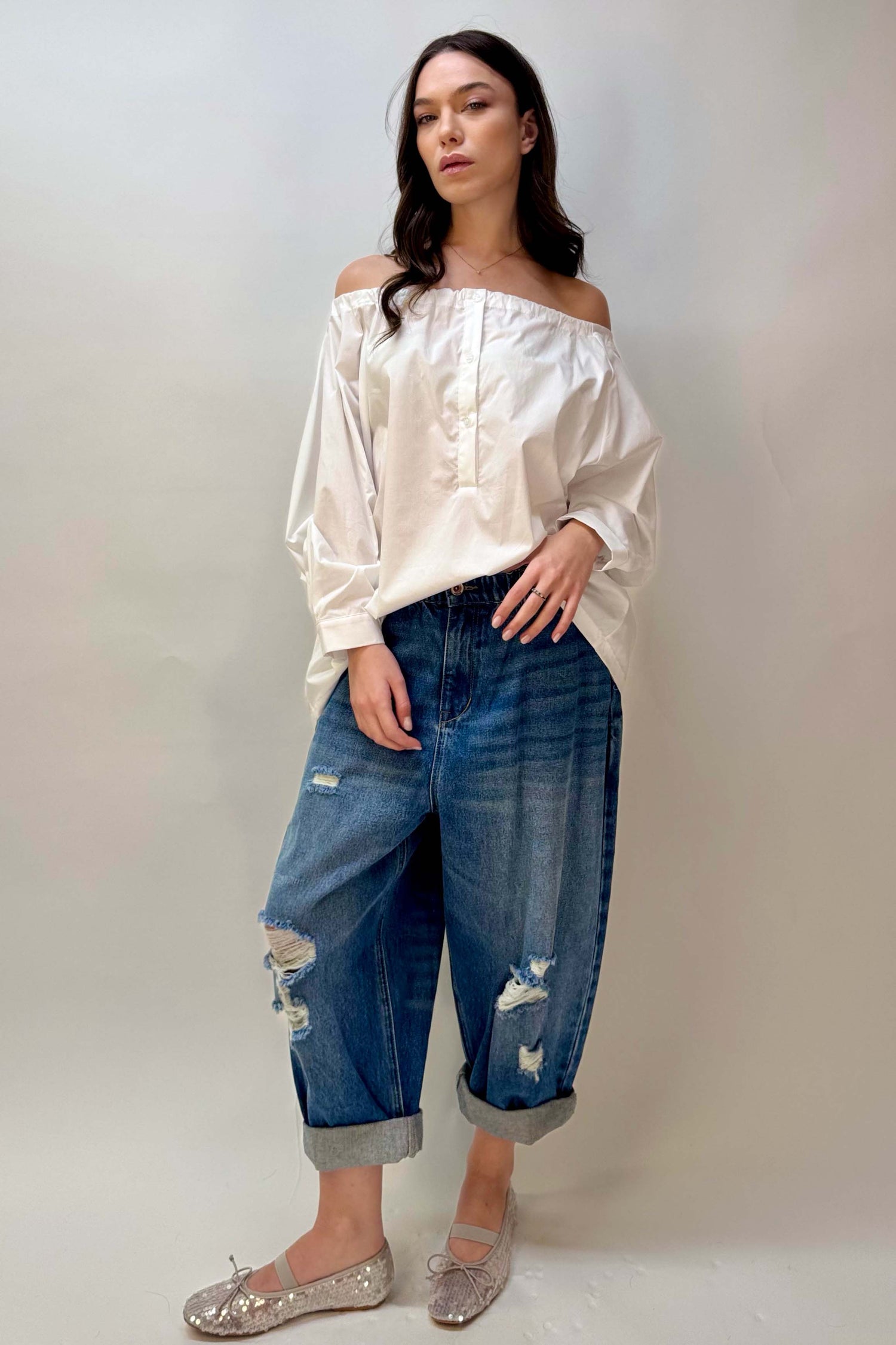 Jeans Baggy con Strappi