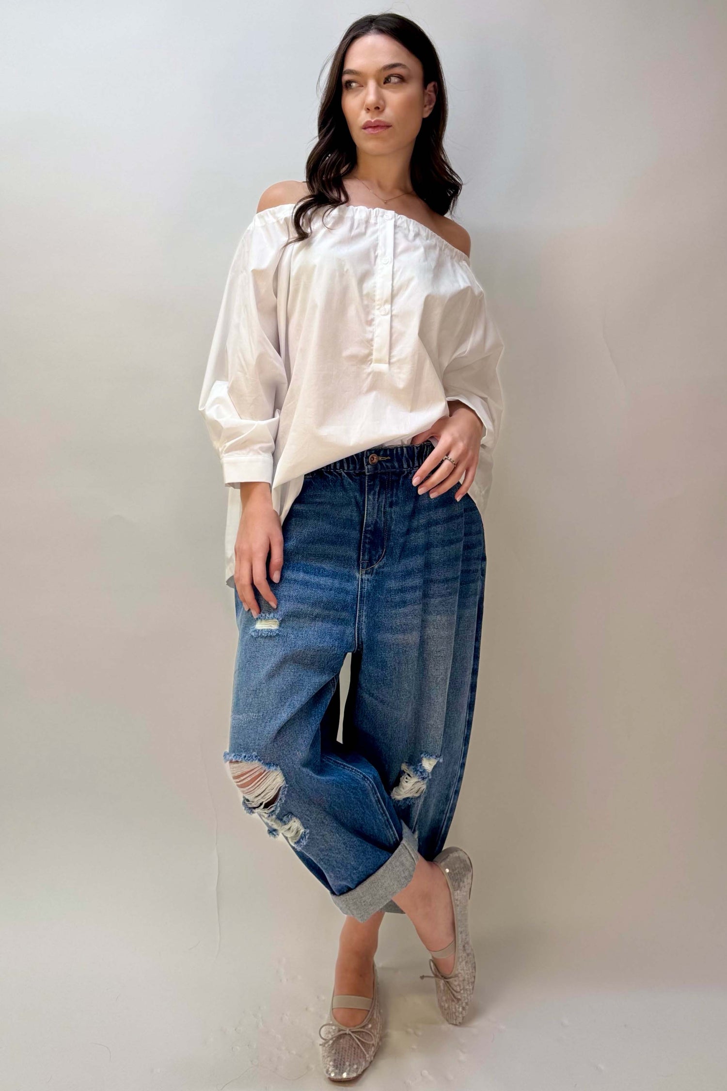 Jeans Baggy con Strappi