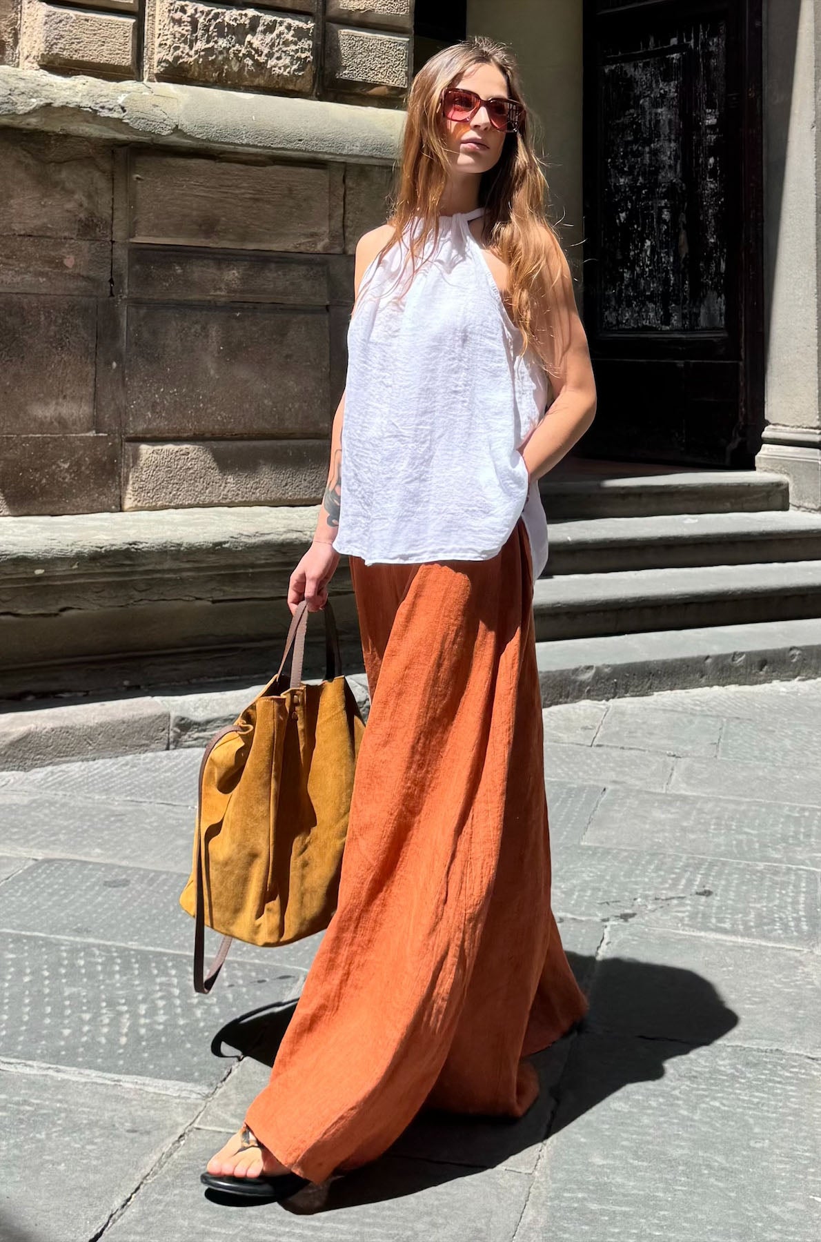 Pantalone Palazzo Gessato Lino