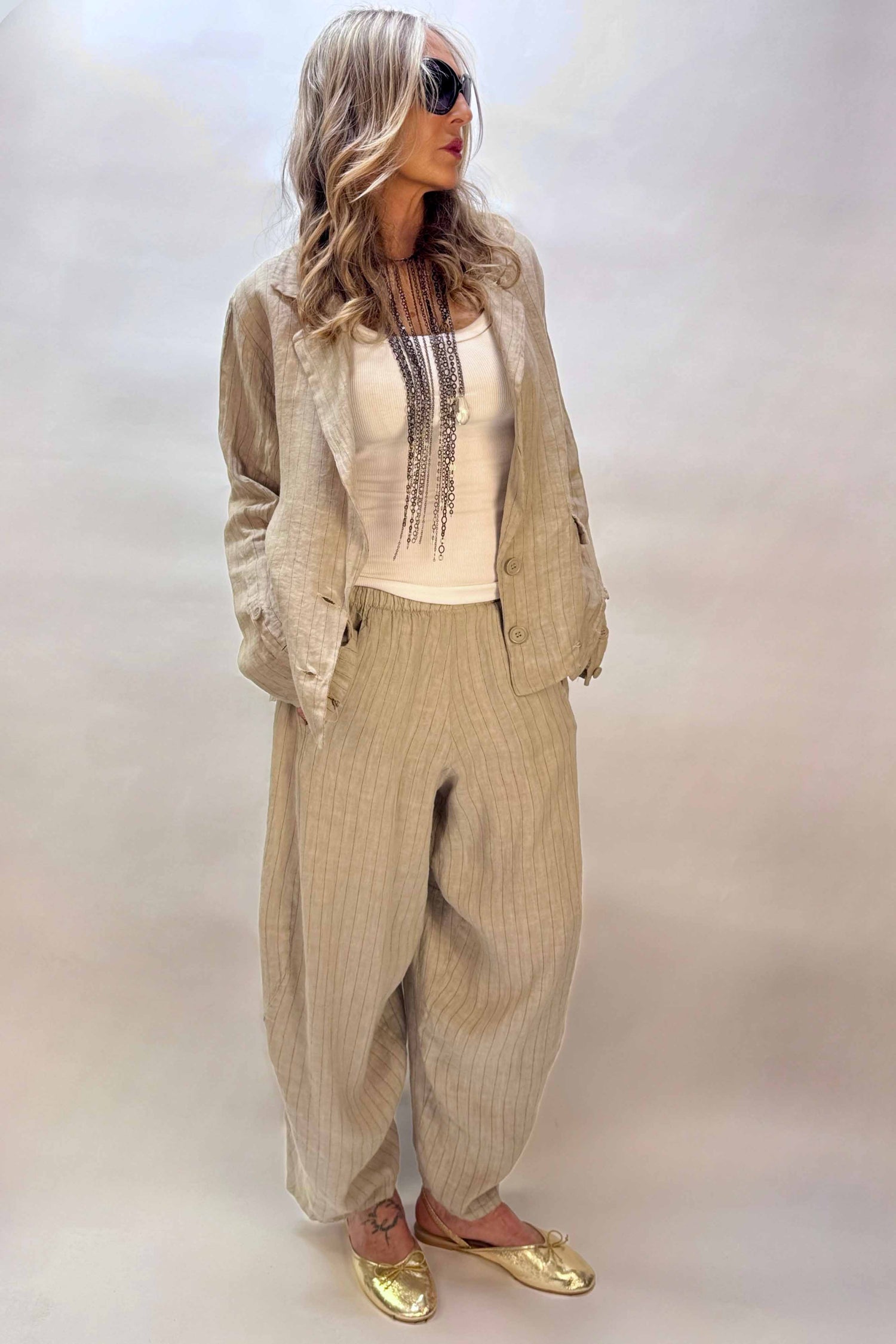 Pantalone Gessato Gaucho Lino