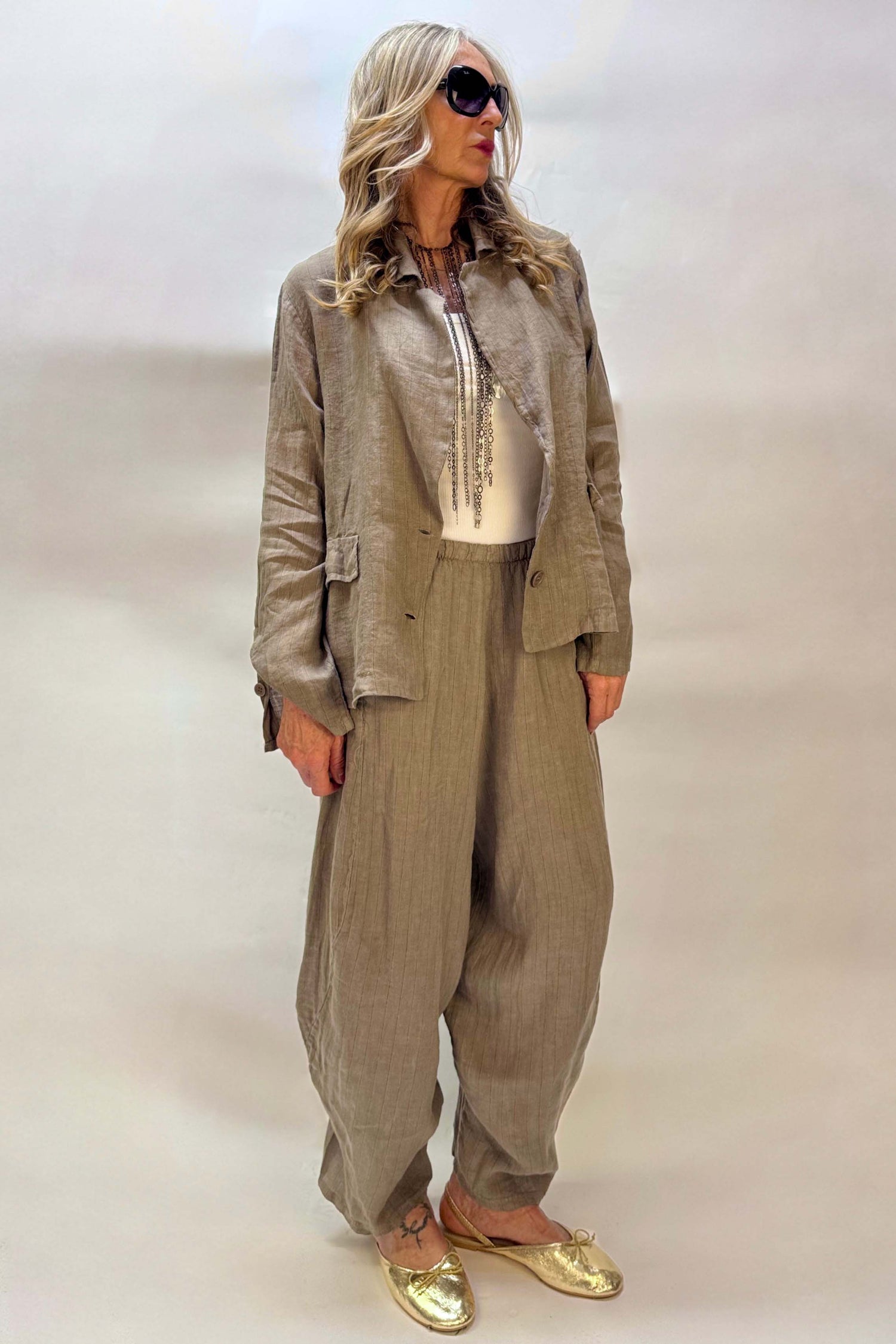 Pantalone Gessato Gaucho Lino