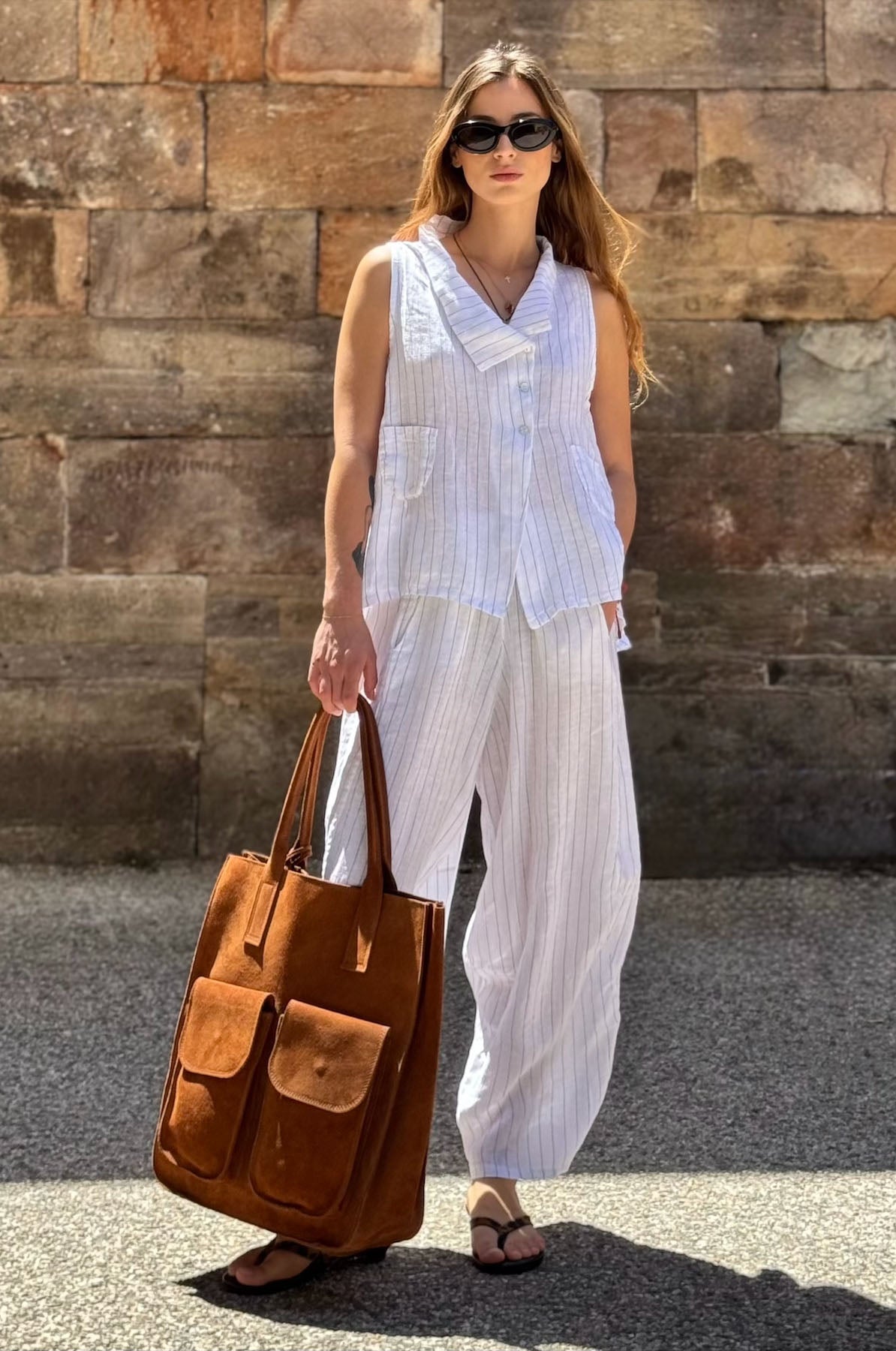 Pantalone Gessato Gaucho Lino