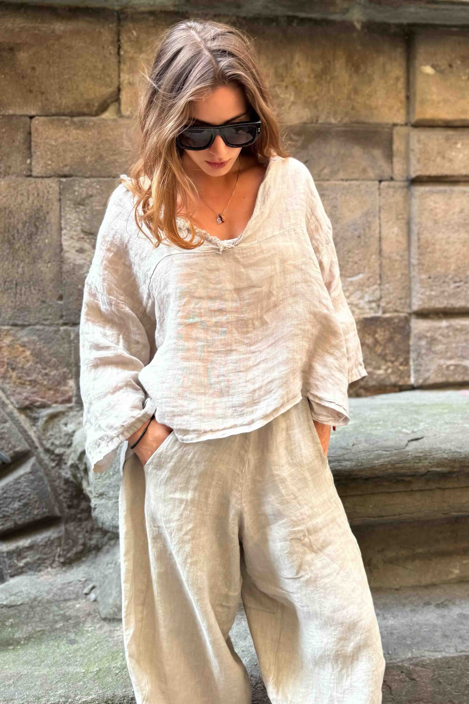 Blusa Lino Sfrangiata