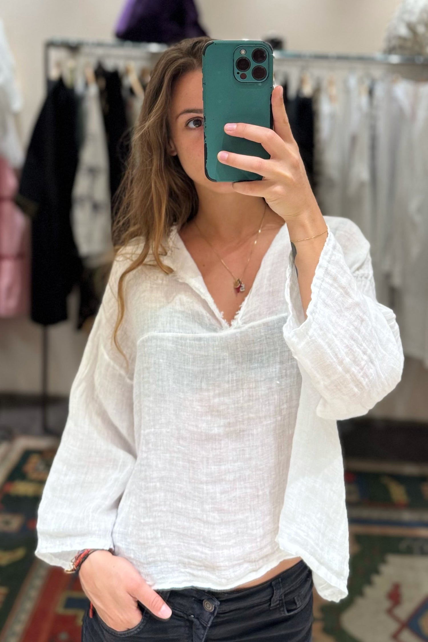 Blusa Lino Sfrangiata