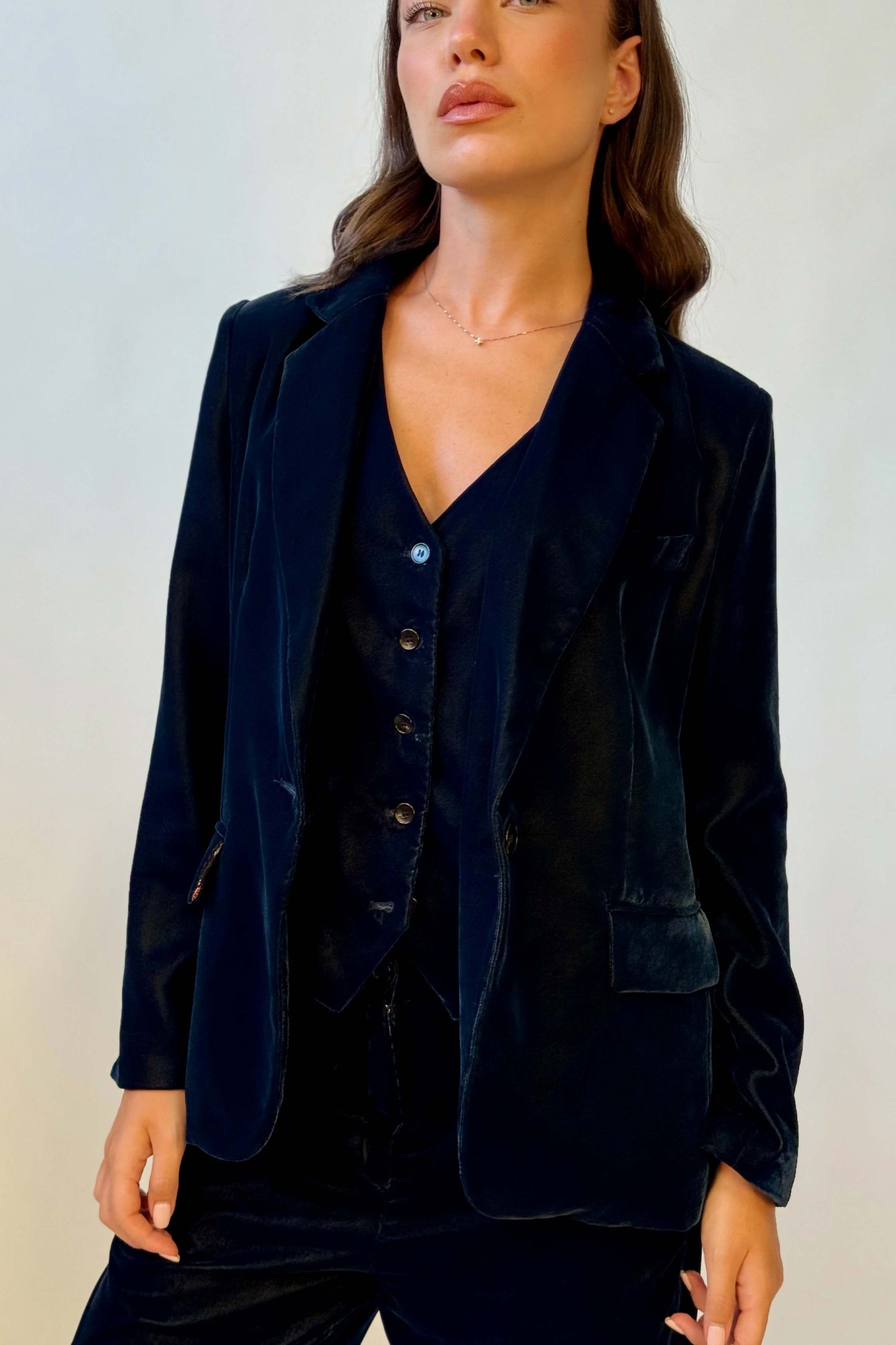 Blazer Velluto Liscio Monopetto