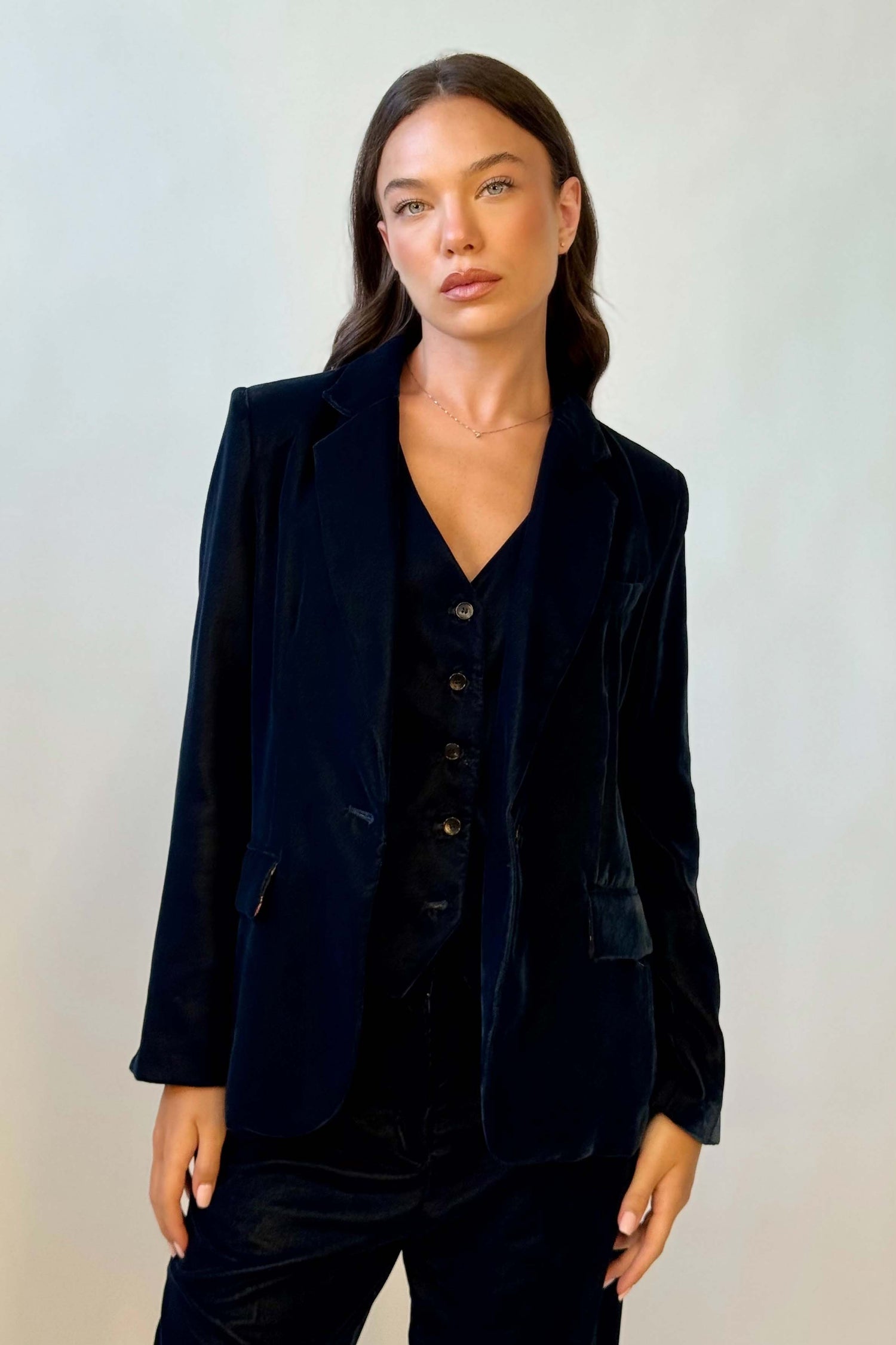 Blazer Velluto Liscio Monopetto