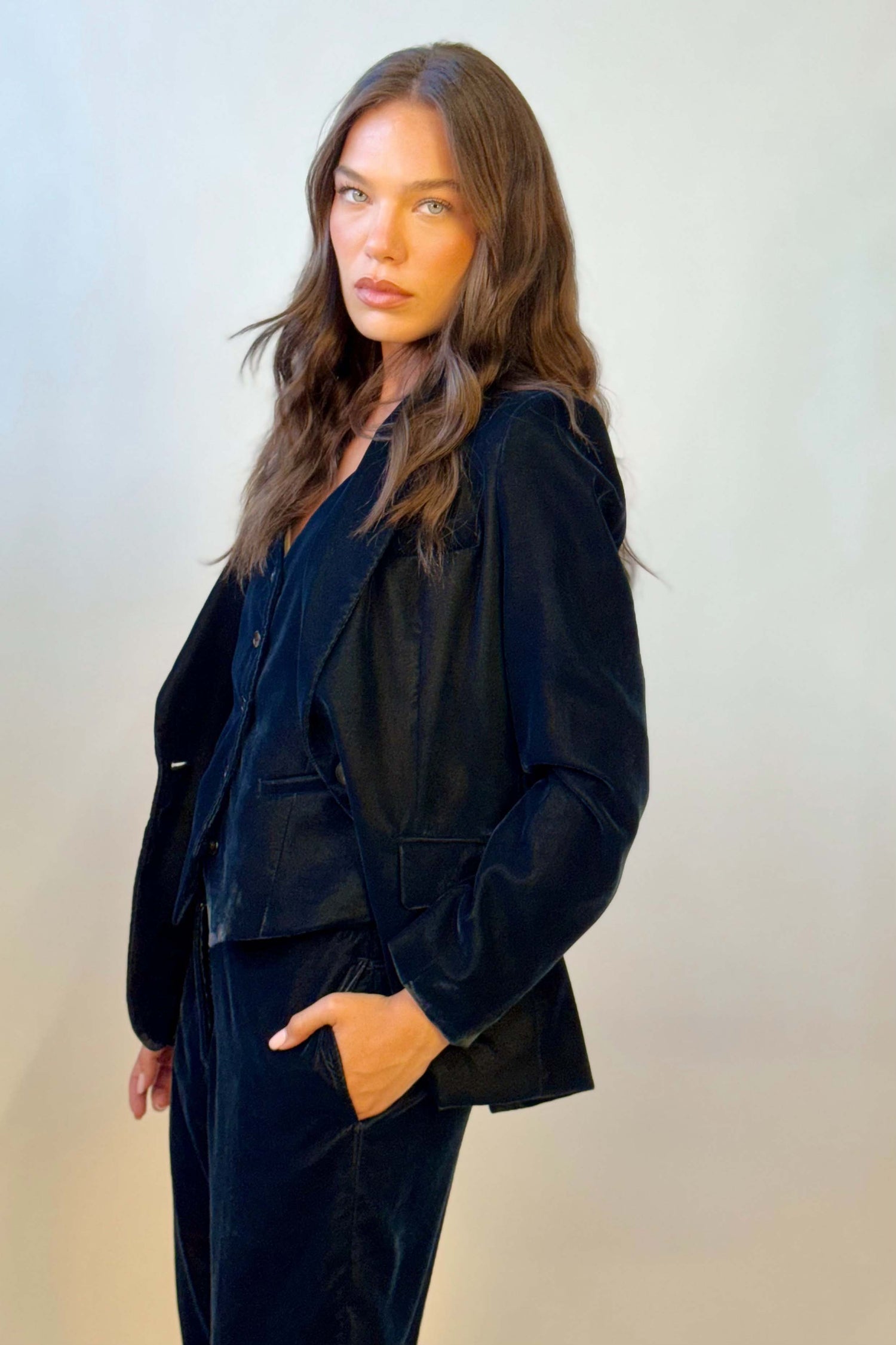 Blazer Velluto Liscio Monopetto