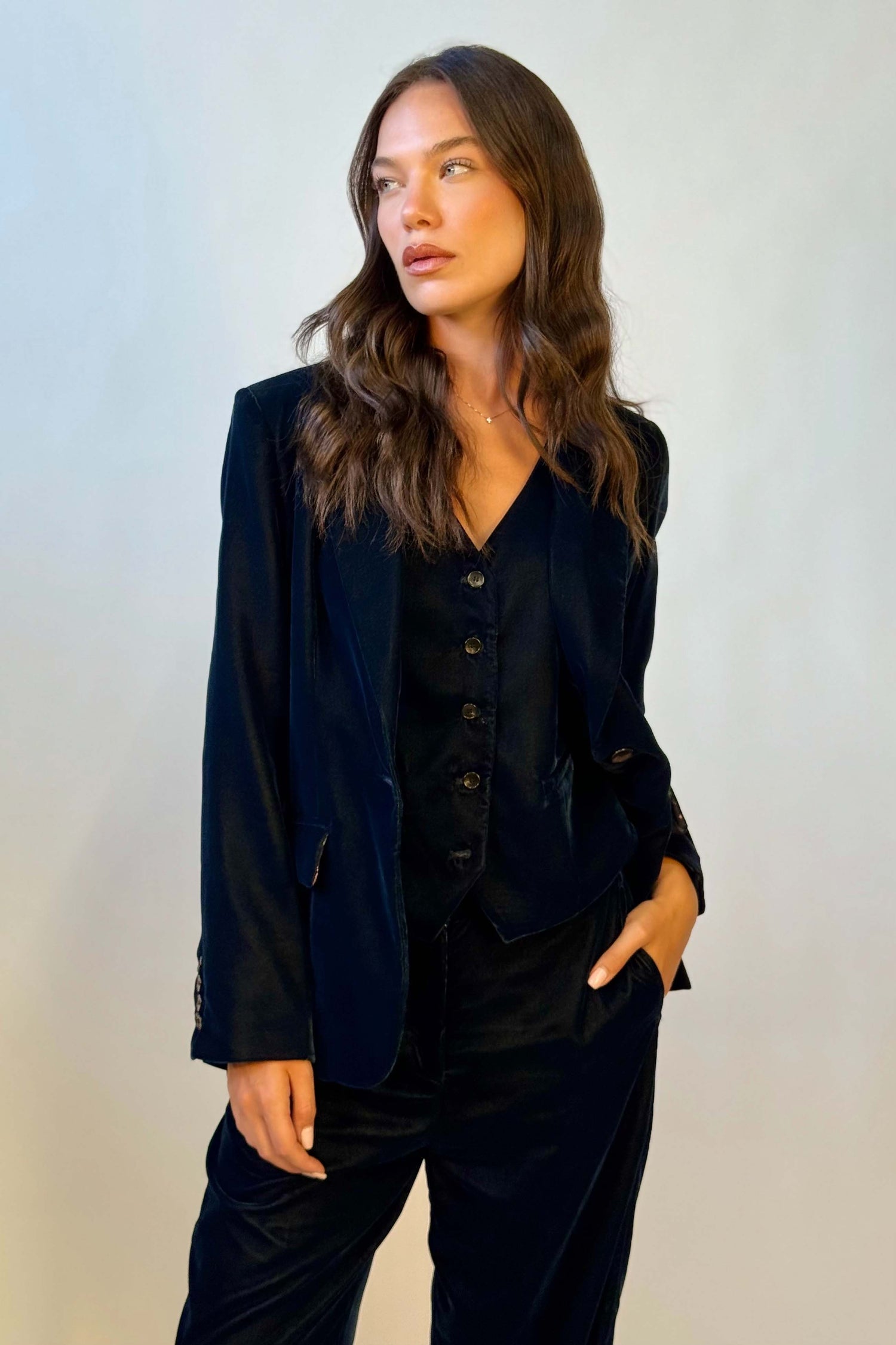 Blazer Velluto Liscio Monopetto