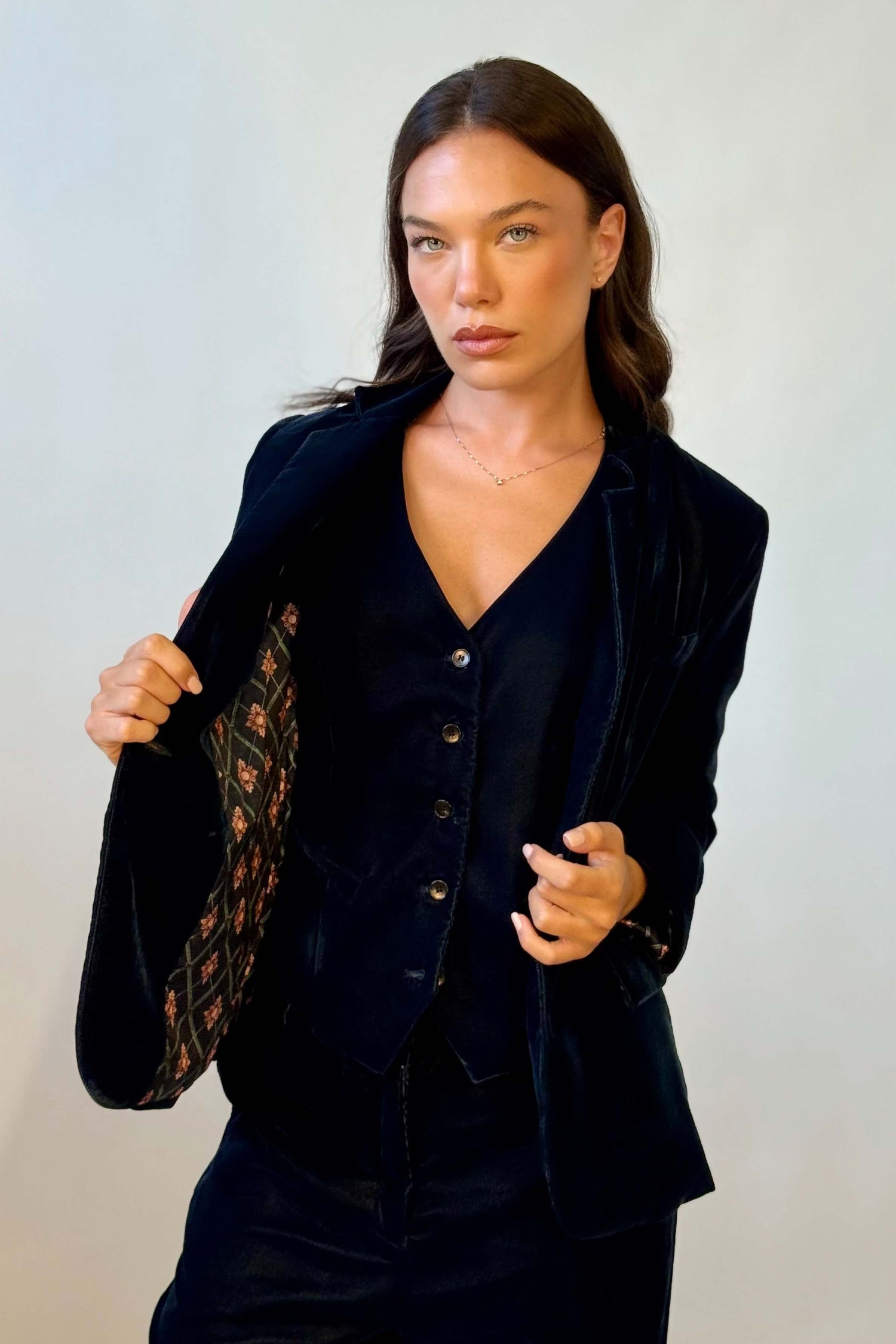 Blazer Velluto Liscio Monopetto