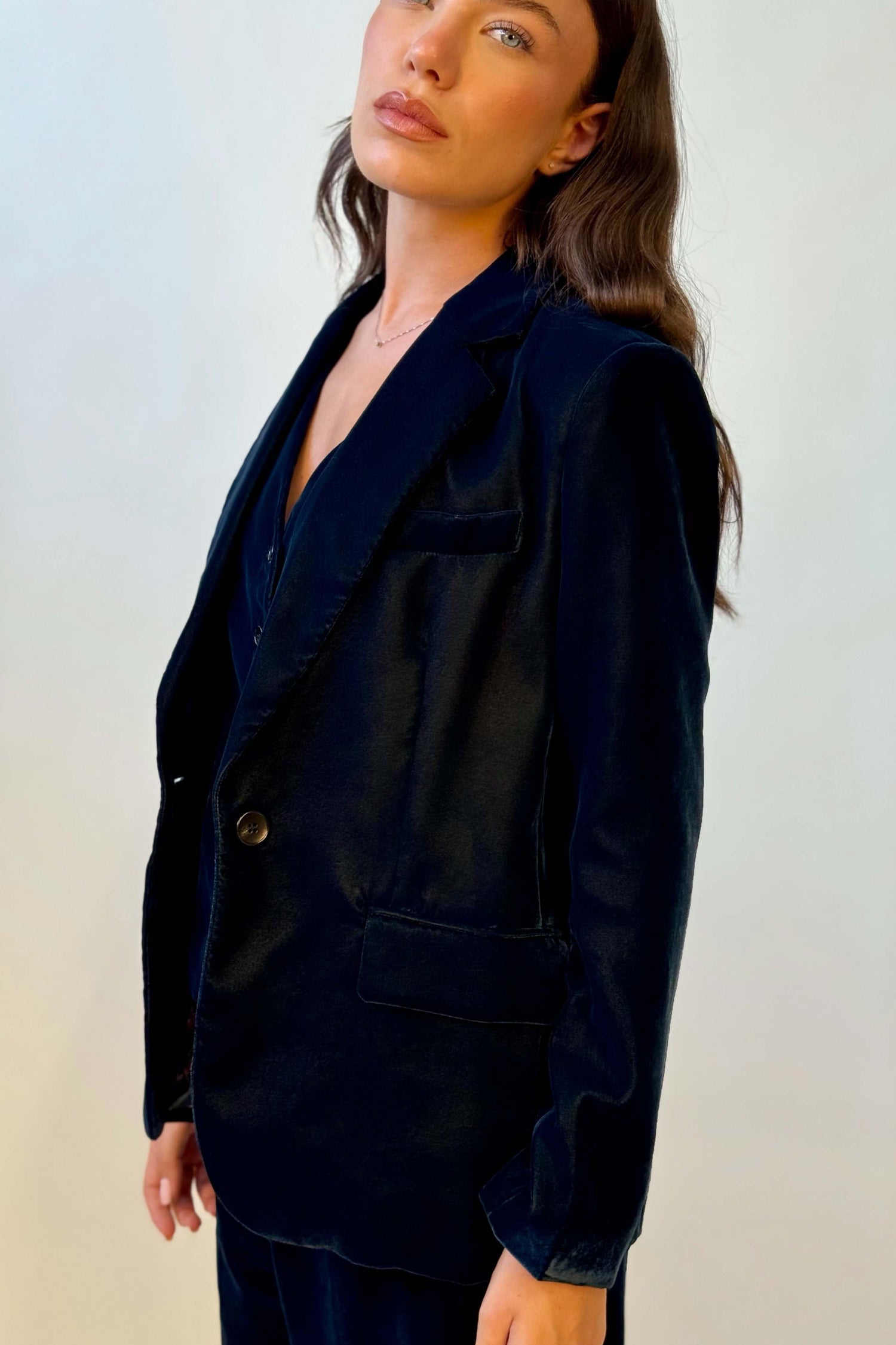 Blazer Velluto Liscio Monopetto