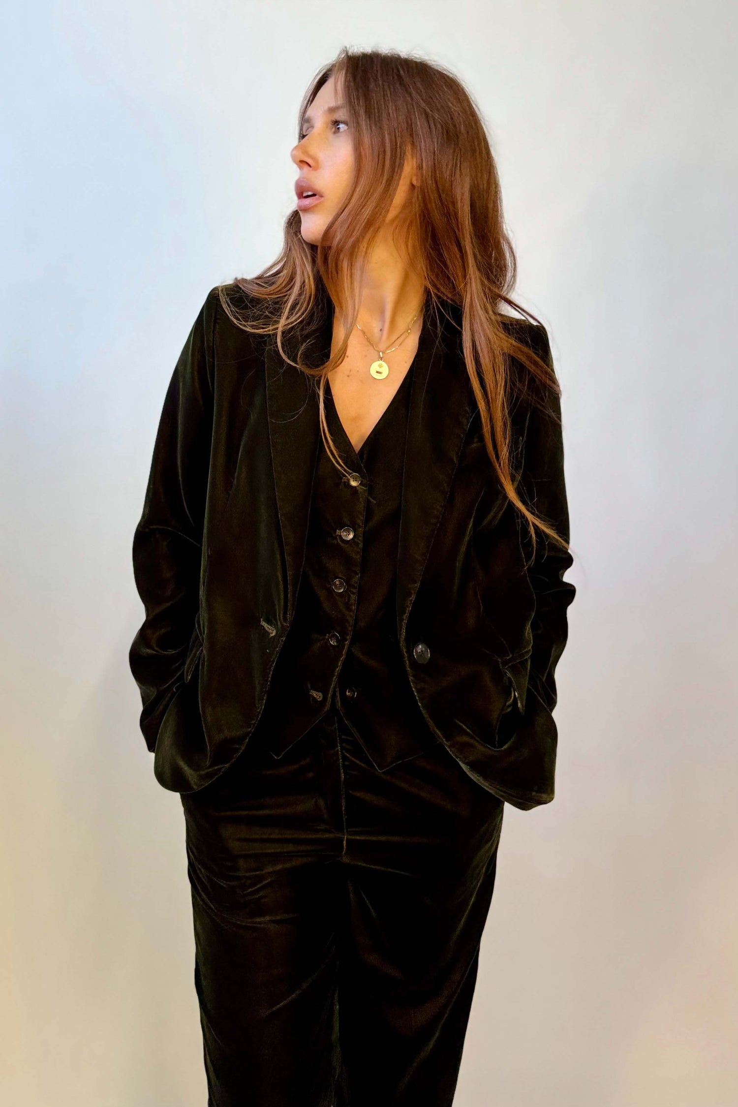 Blazer Velluto Liscio Monopetto