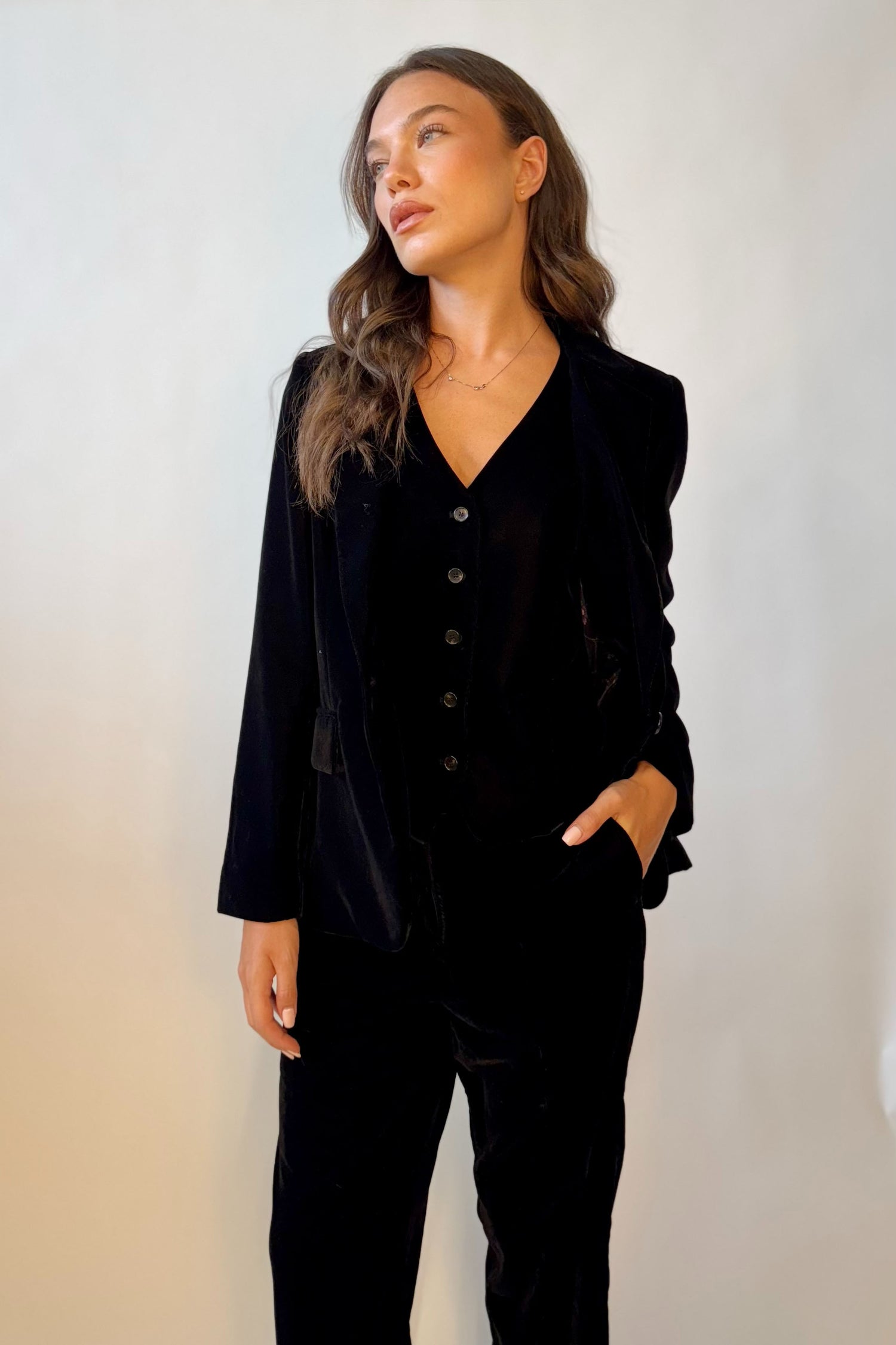 Blazer Velluto Liscio Monopetto