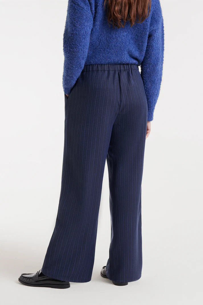 Pantalone a righe gessate blu