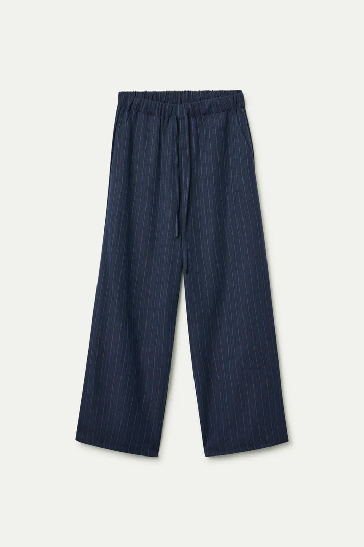 Pantalone a righe gessate blu