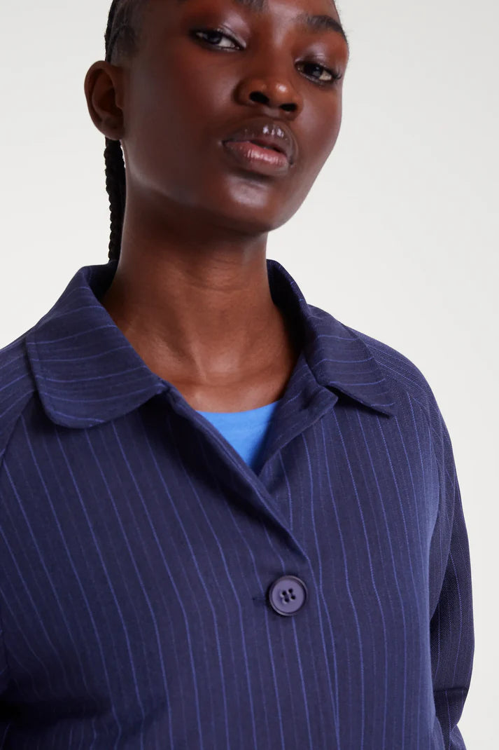 Giaccha a righe gessate blu