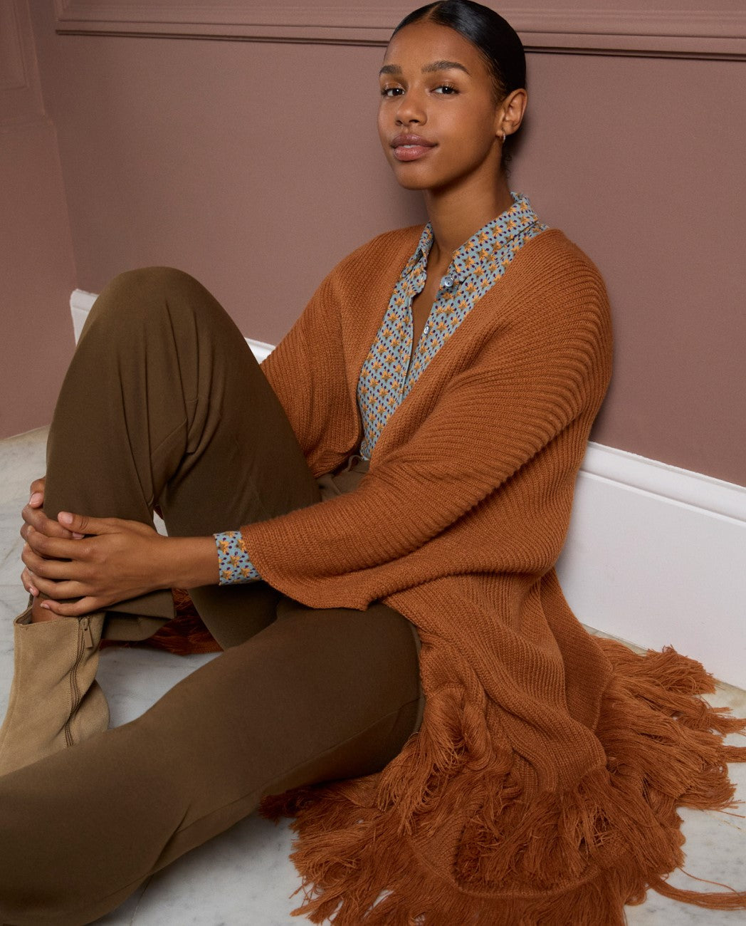 Camicia stretch con microstampa vintage Azzurro