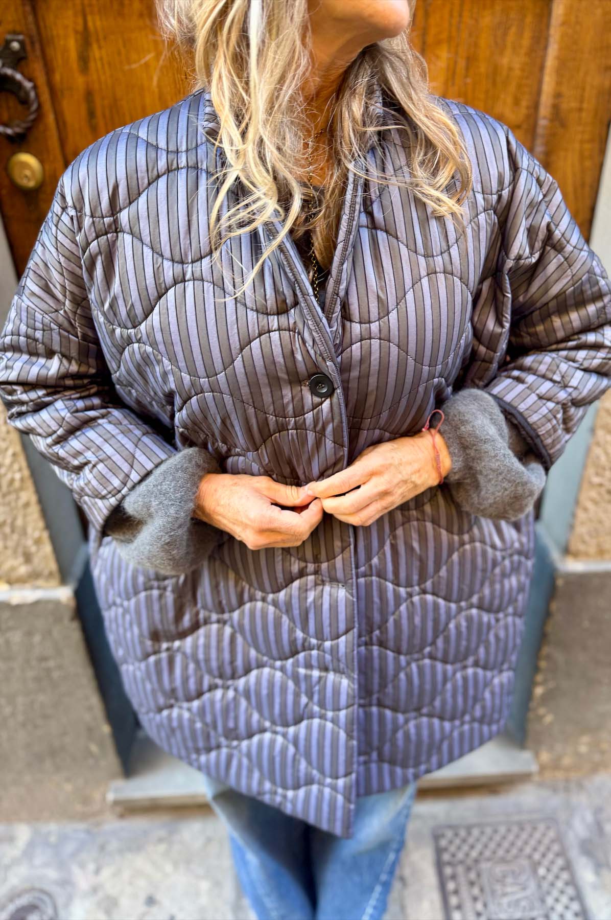 Giacca Kimono Trapunta Righe