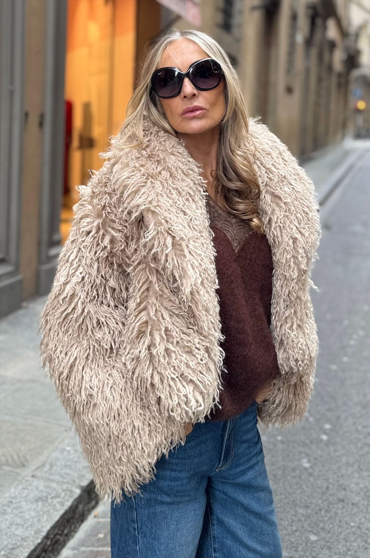 Giacca corta ecopelliccia mongolia