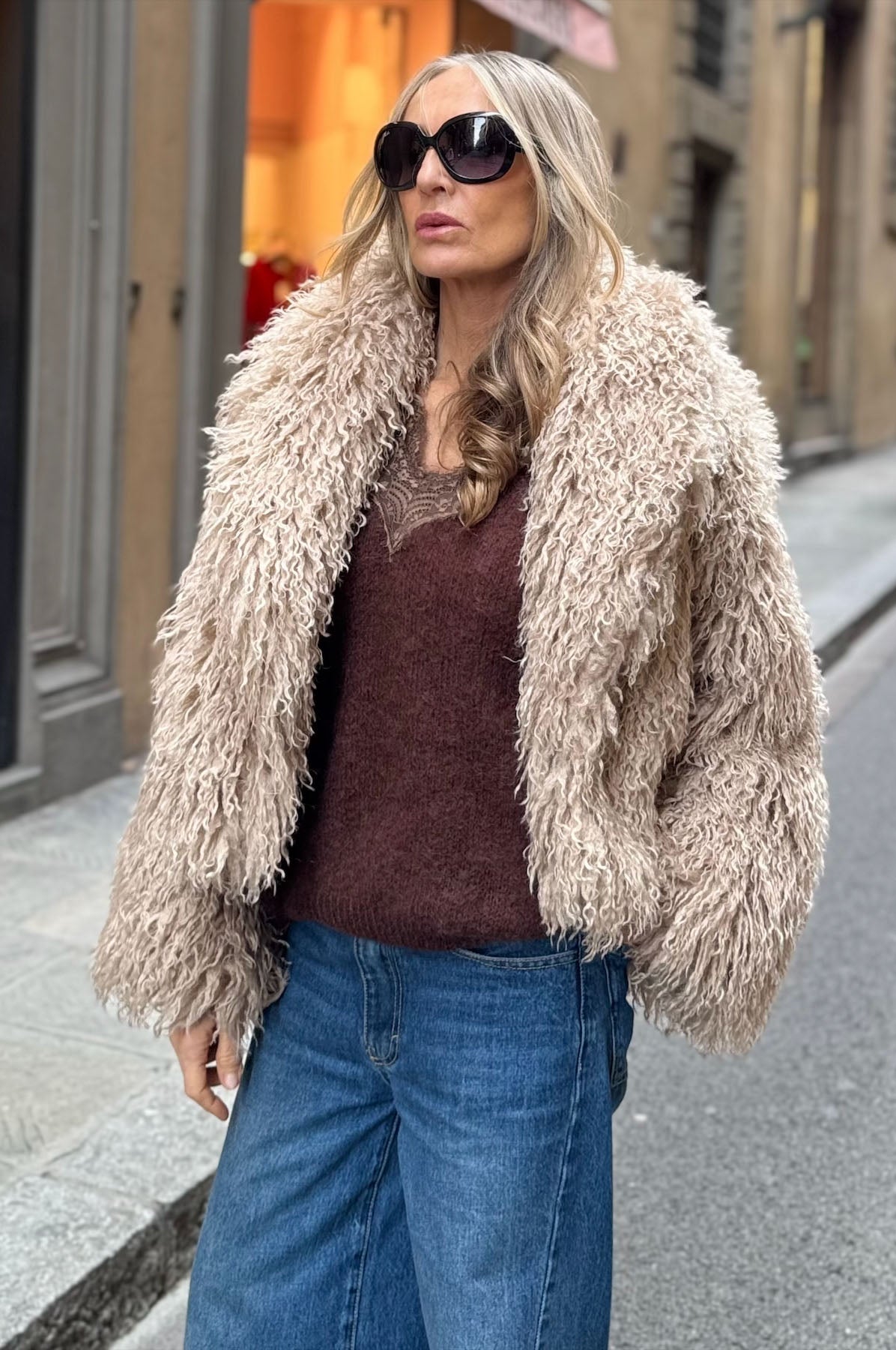 Giacca corta ecopelliccia mongolia