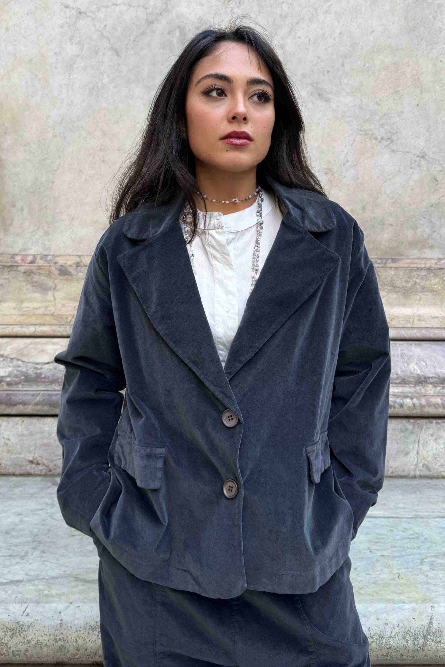 Giacca Svasata Velluto Liscio