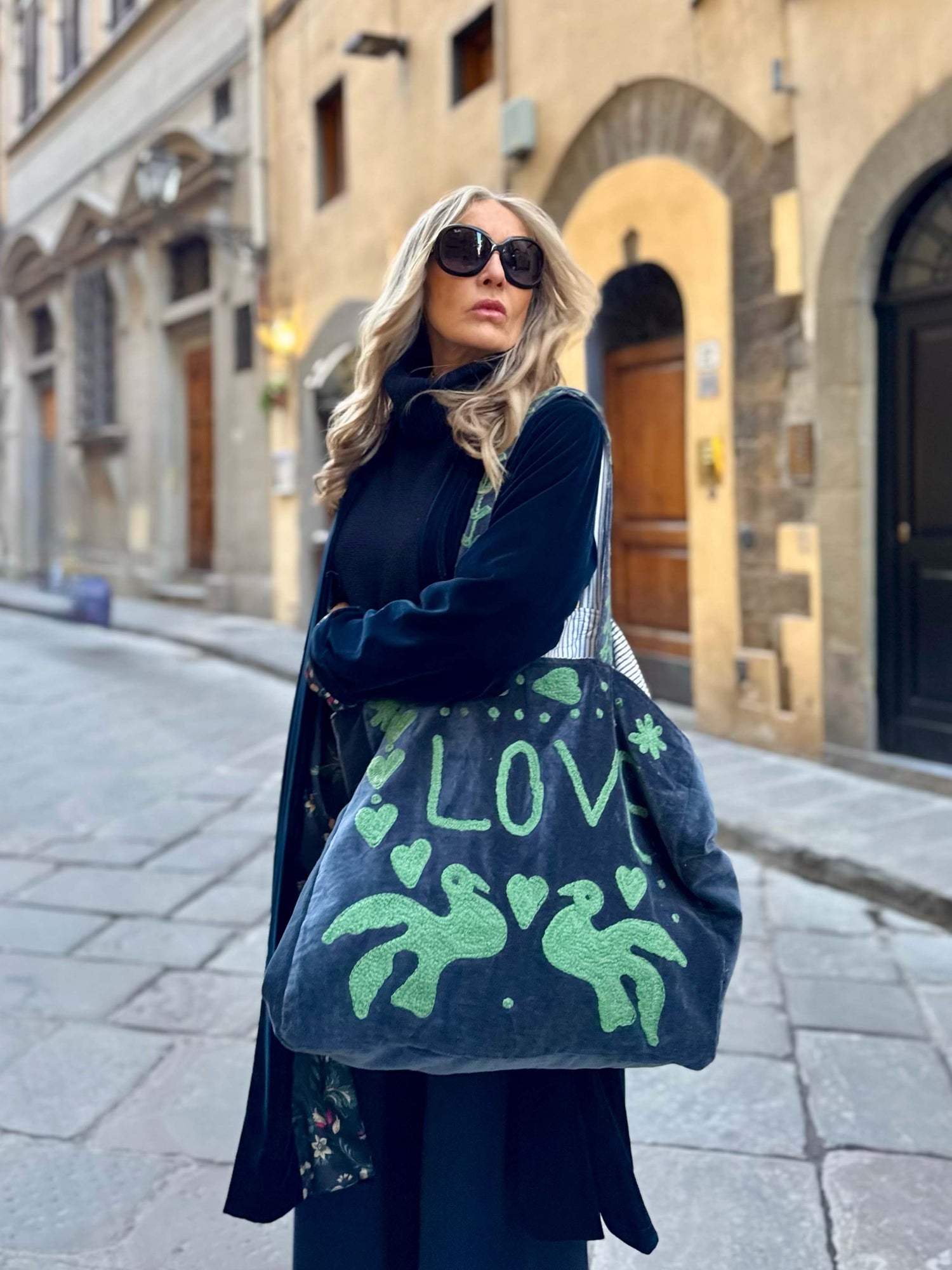 Shopper Double Velluto Ricamata