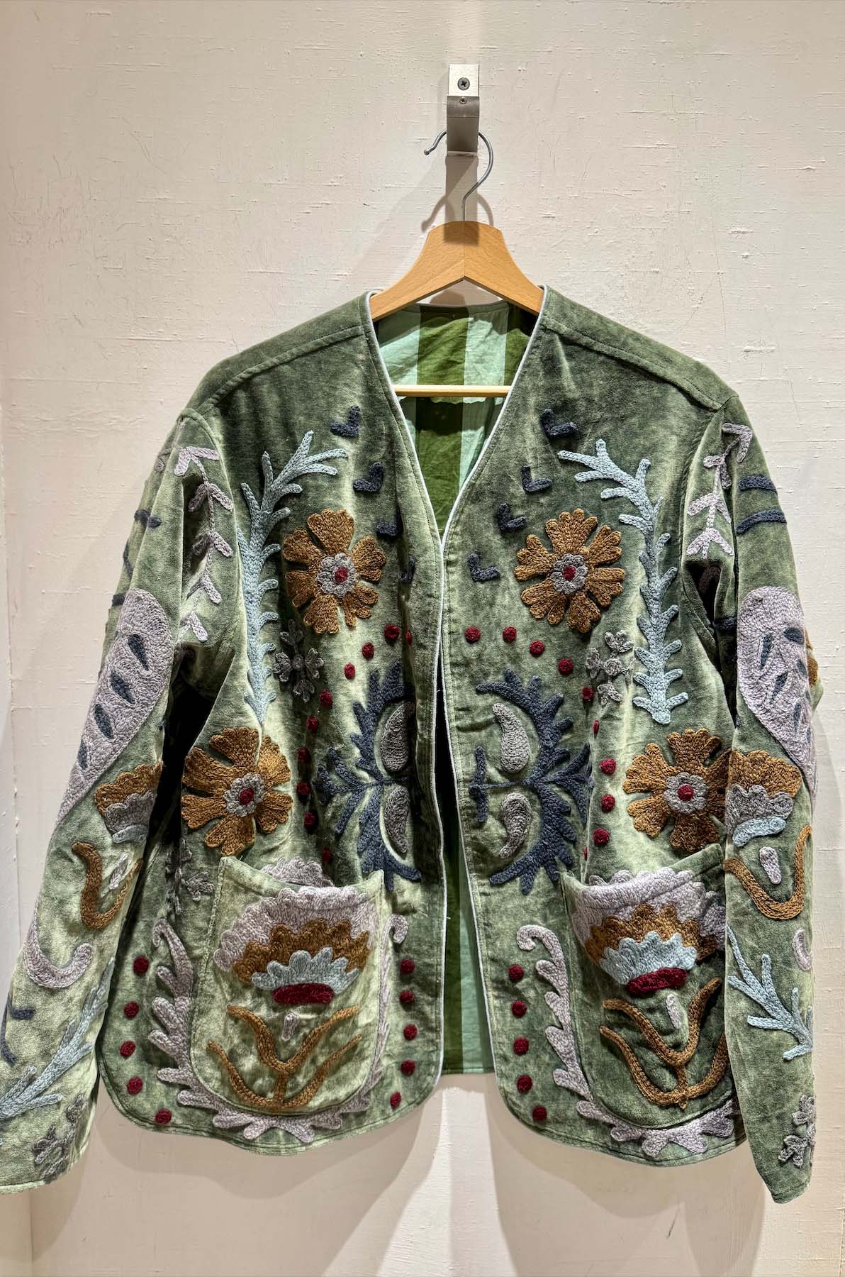 Giacca ricamata in Velluto Collo a V