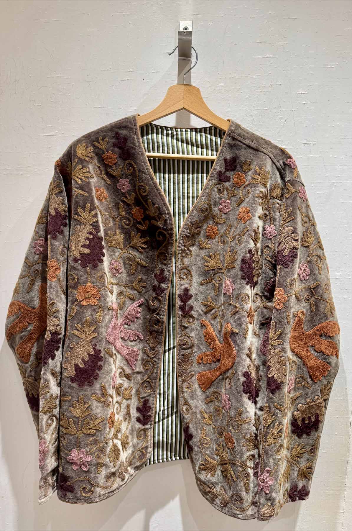 Giacca ricamata in Velluto Collo a V