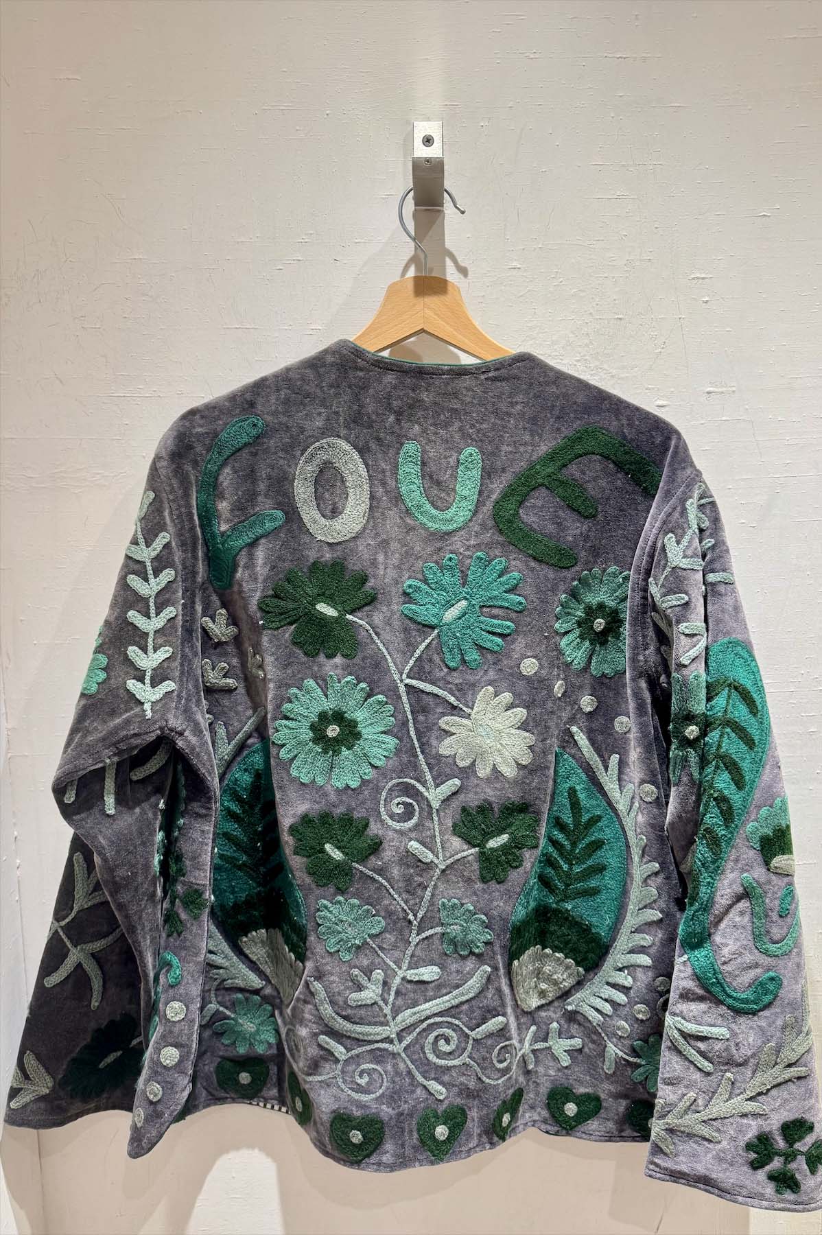 Giacca ricamata in Velluto Collo a V