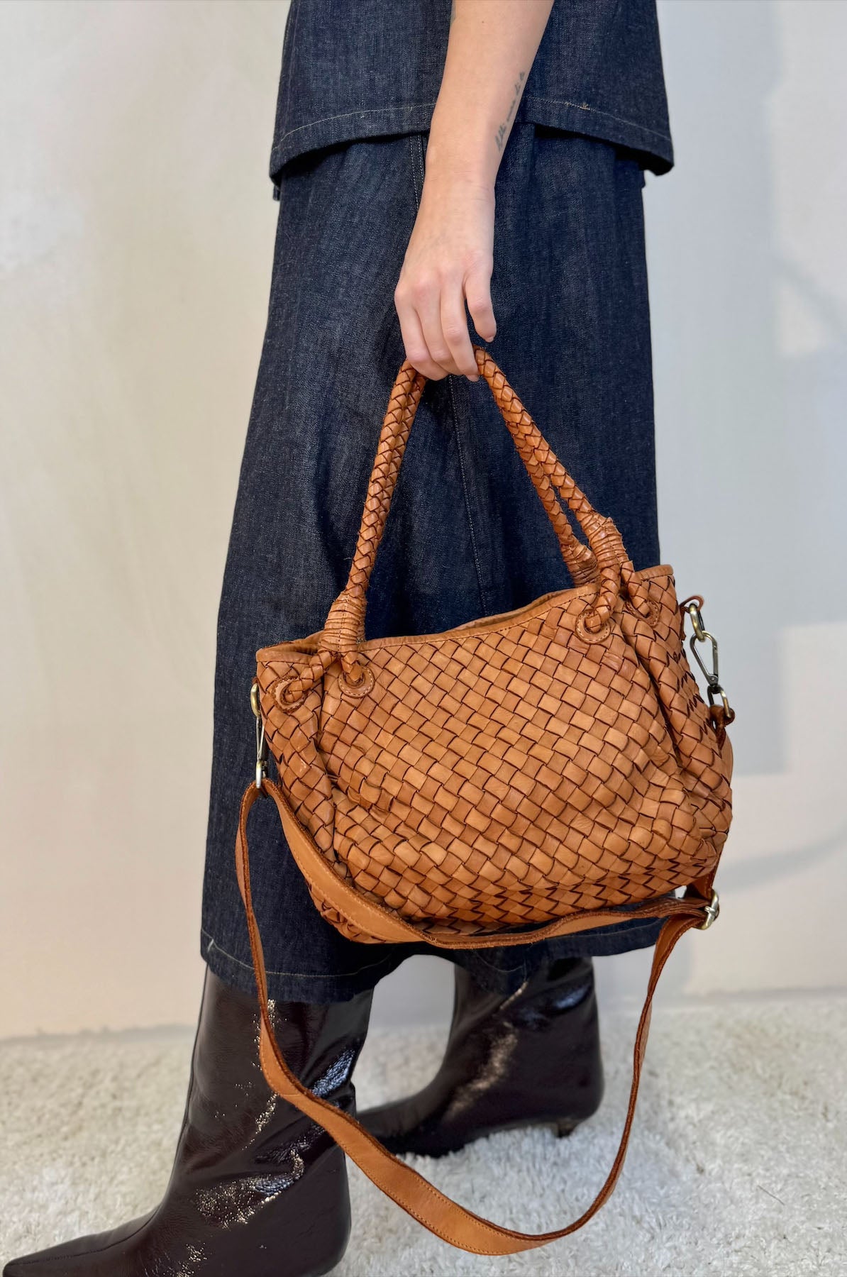 Borsa a Bauletto Cuoio Intrecciato