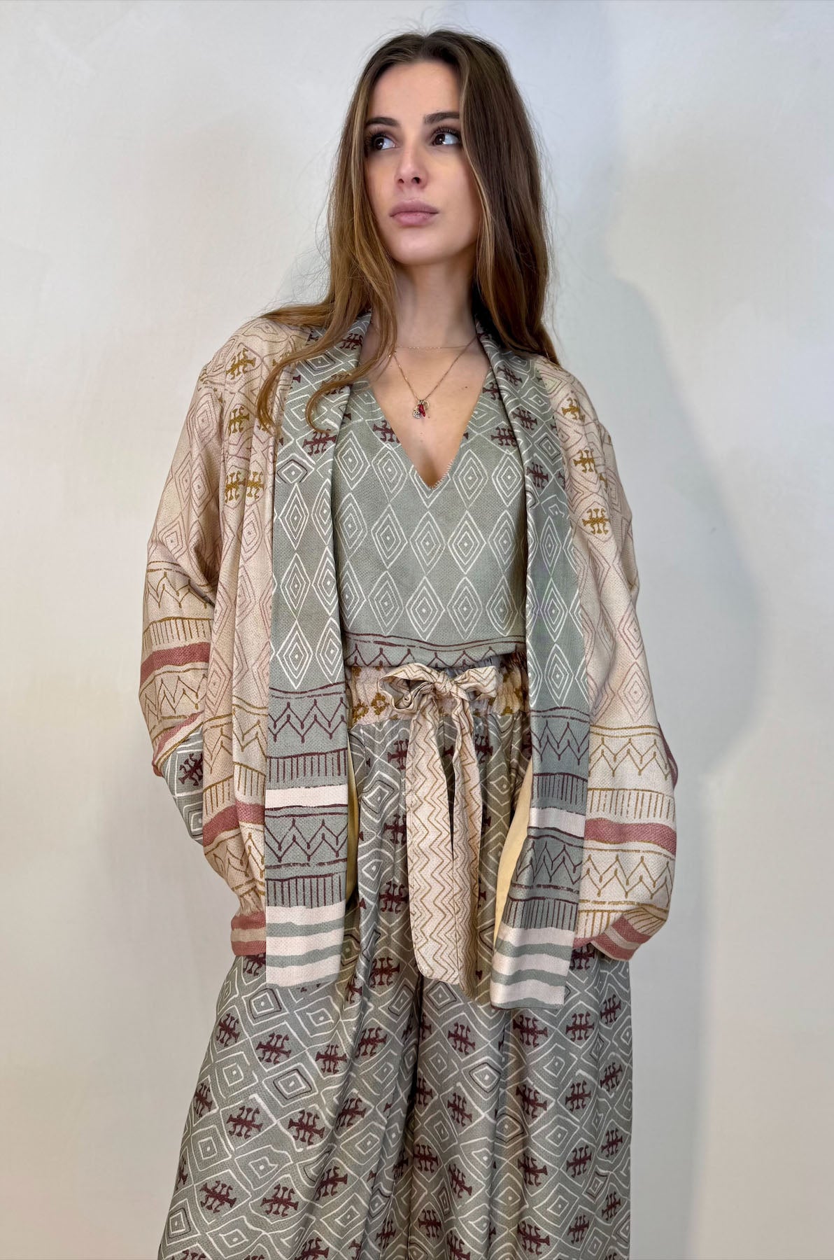 Giacca Kimono Fantasia Geometrica Tribale