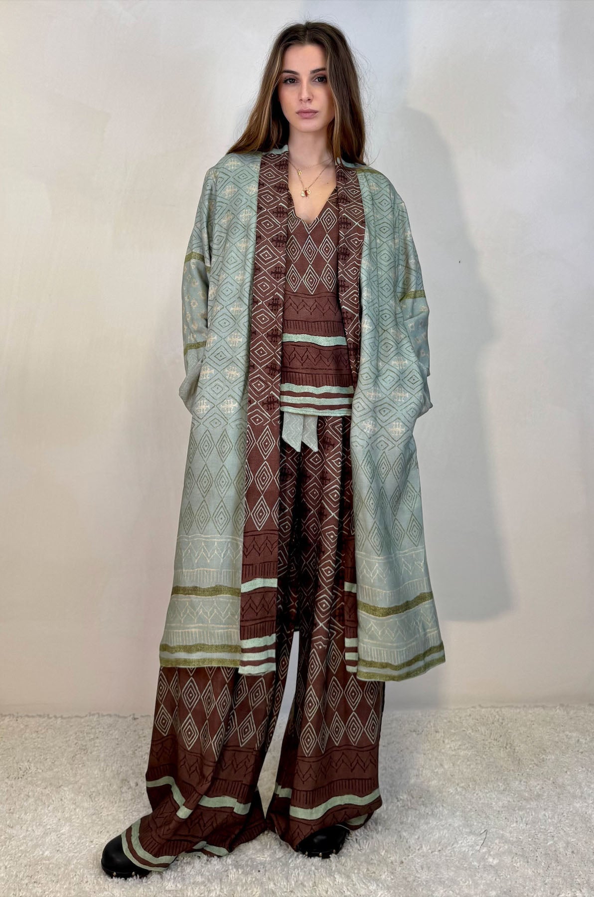 Kimono Lungo Fantasia Geometrica Tribale