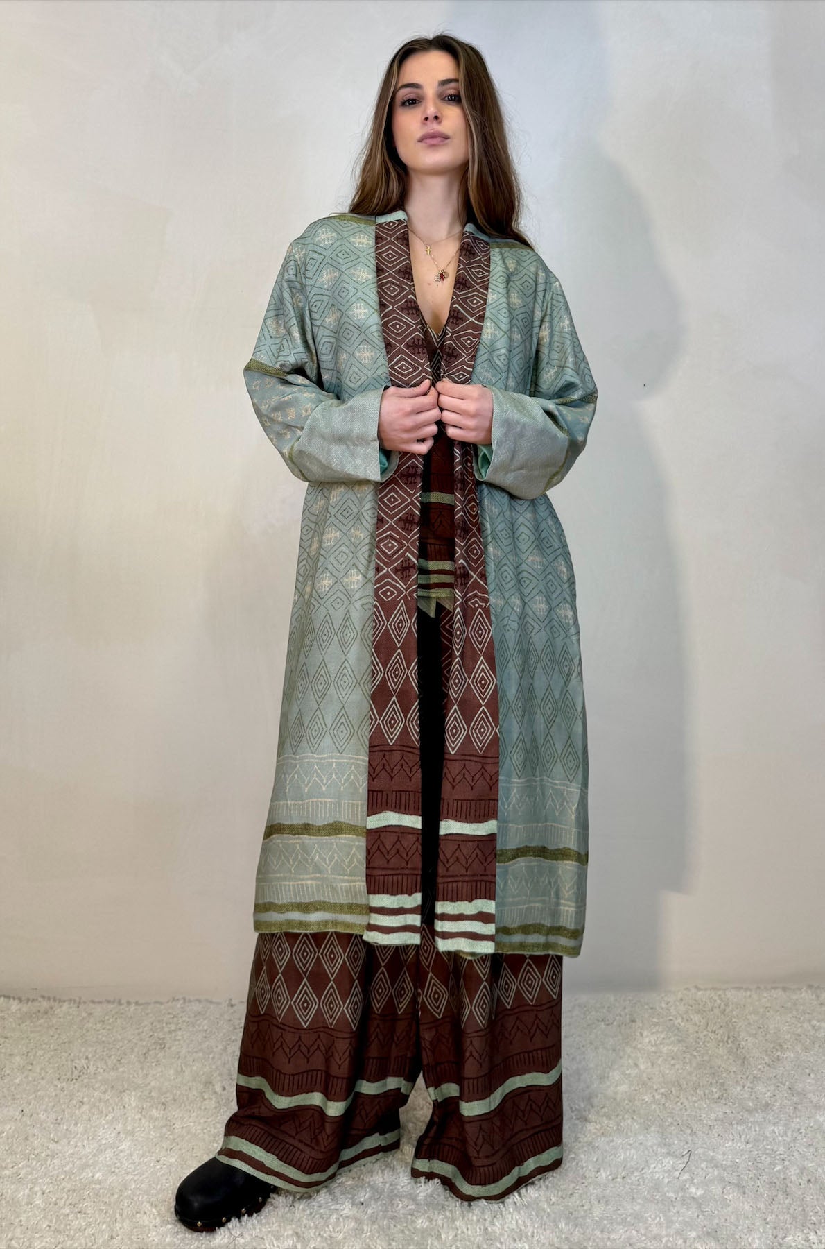 Kimono Lungo Fantasia Geometrica Tribale