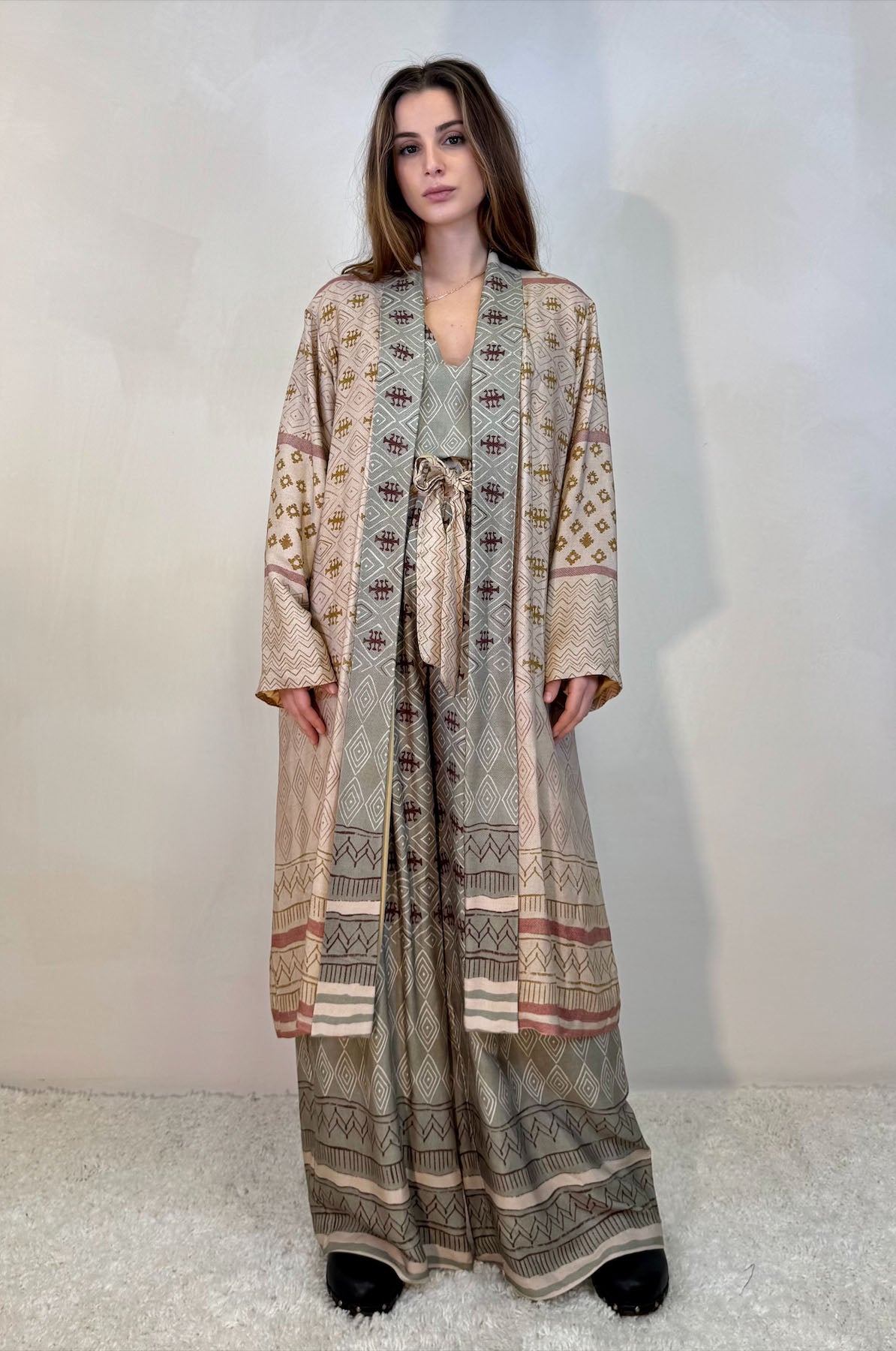 Kimono Lungo Fantasia Geometrica Tribale