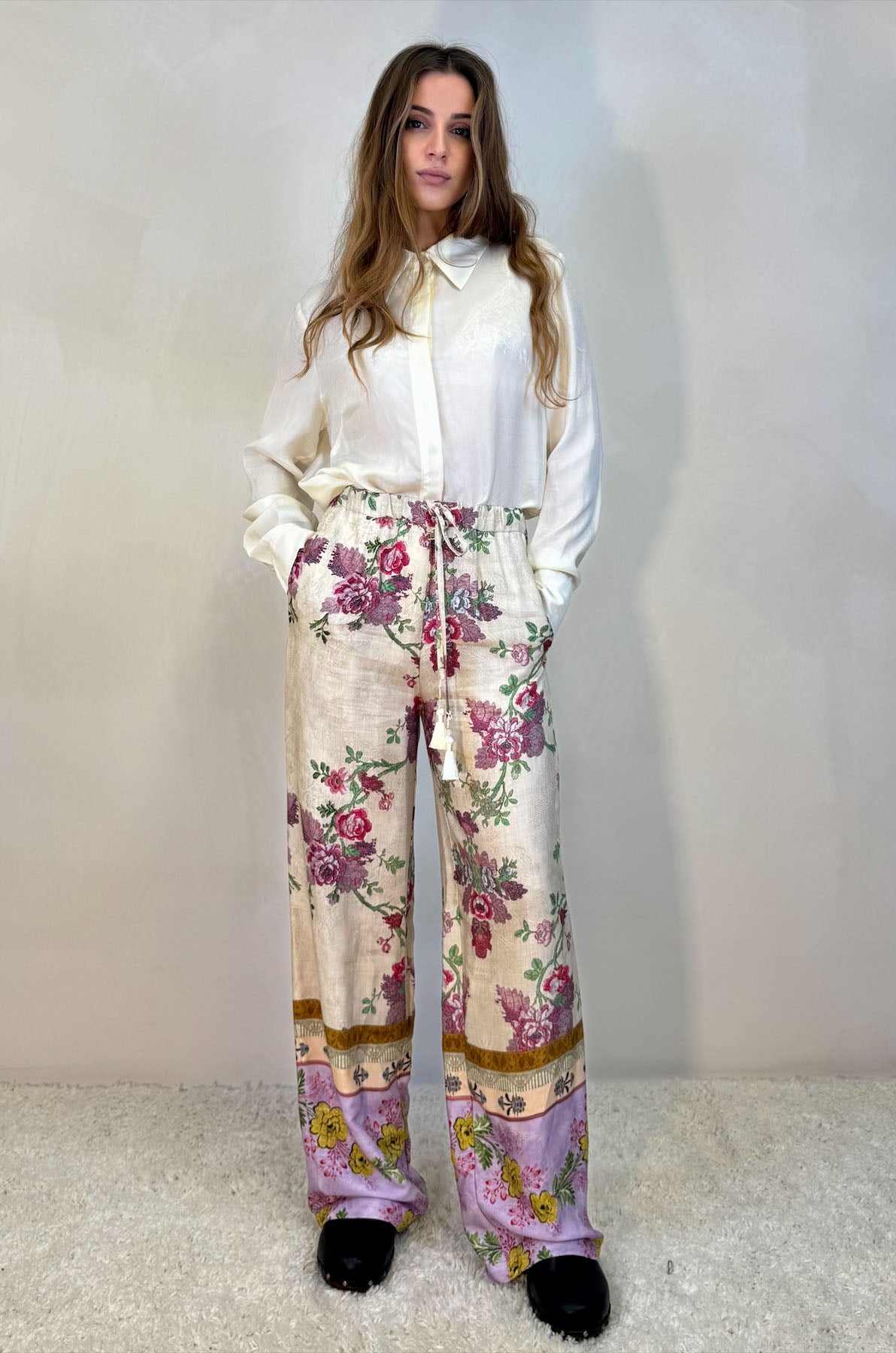 Pantalone Palazzo Fantasia Peonie