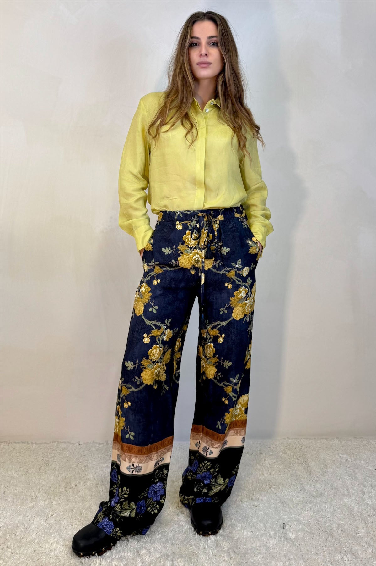 Pantalone Palazzo Fantasia Peonie
