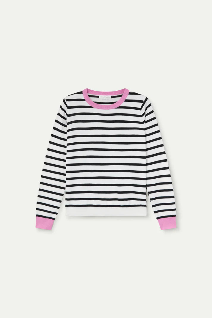Maglia a righe Bianco e Nere dettagli Rosa