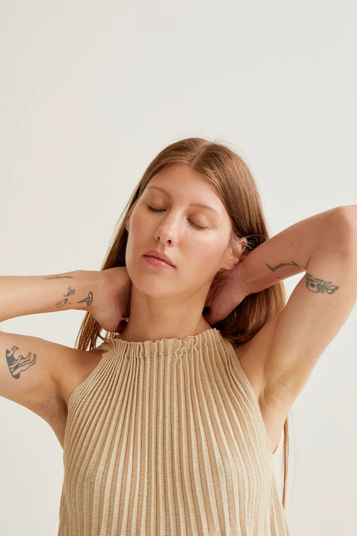 Top Beige Plissettato