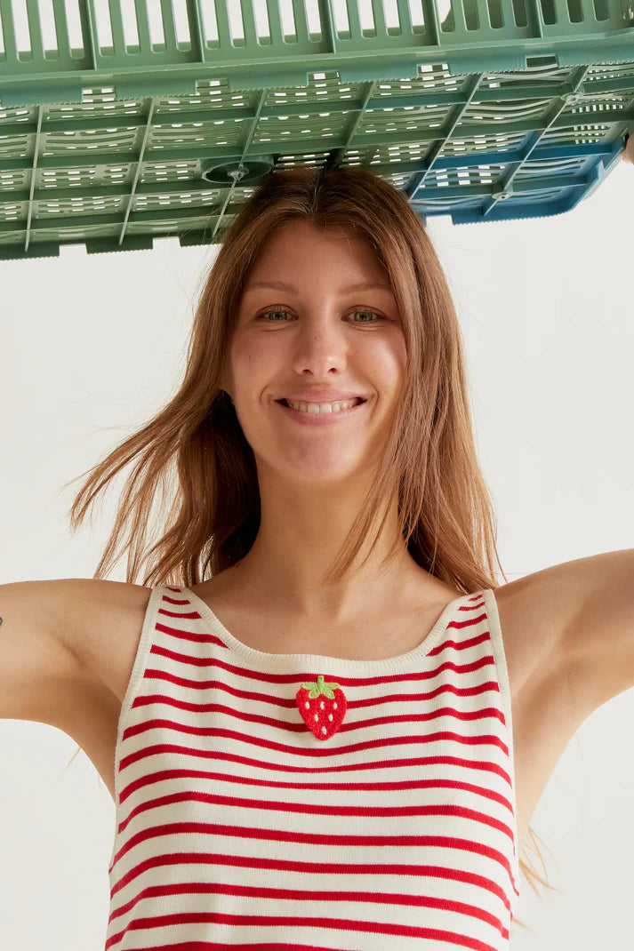 Top a righe Bianco e Rosso con Ricamo