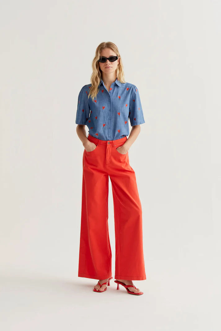 Camicia Chambray Ricamo Cuori