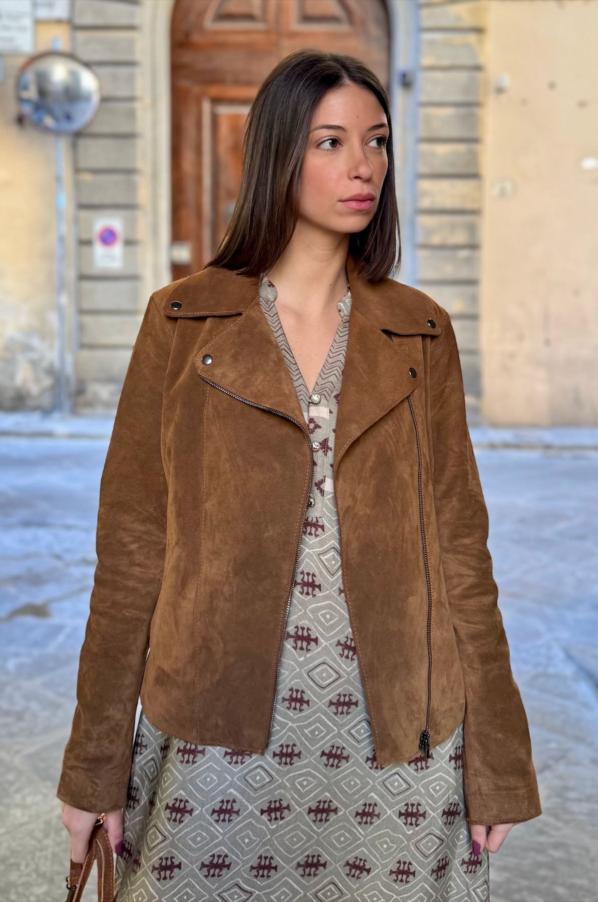 Giacca chiodo in camoscio