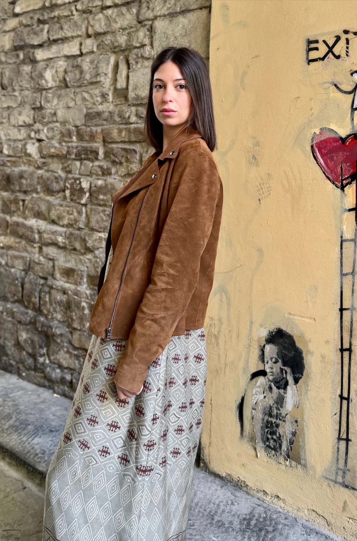 Giacca chiodo in camoscio