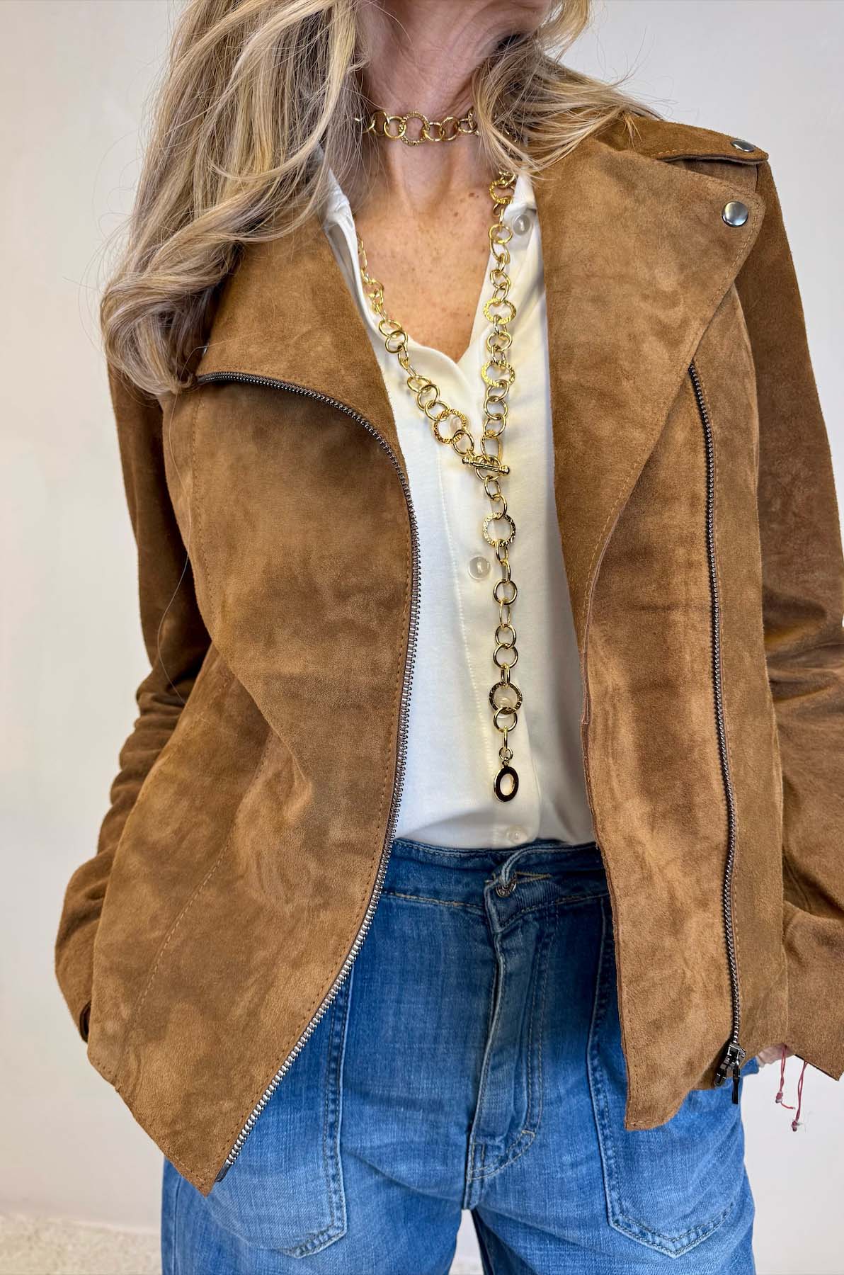 Giacca chiodo in camoscio