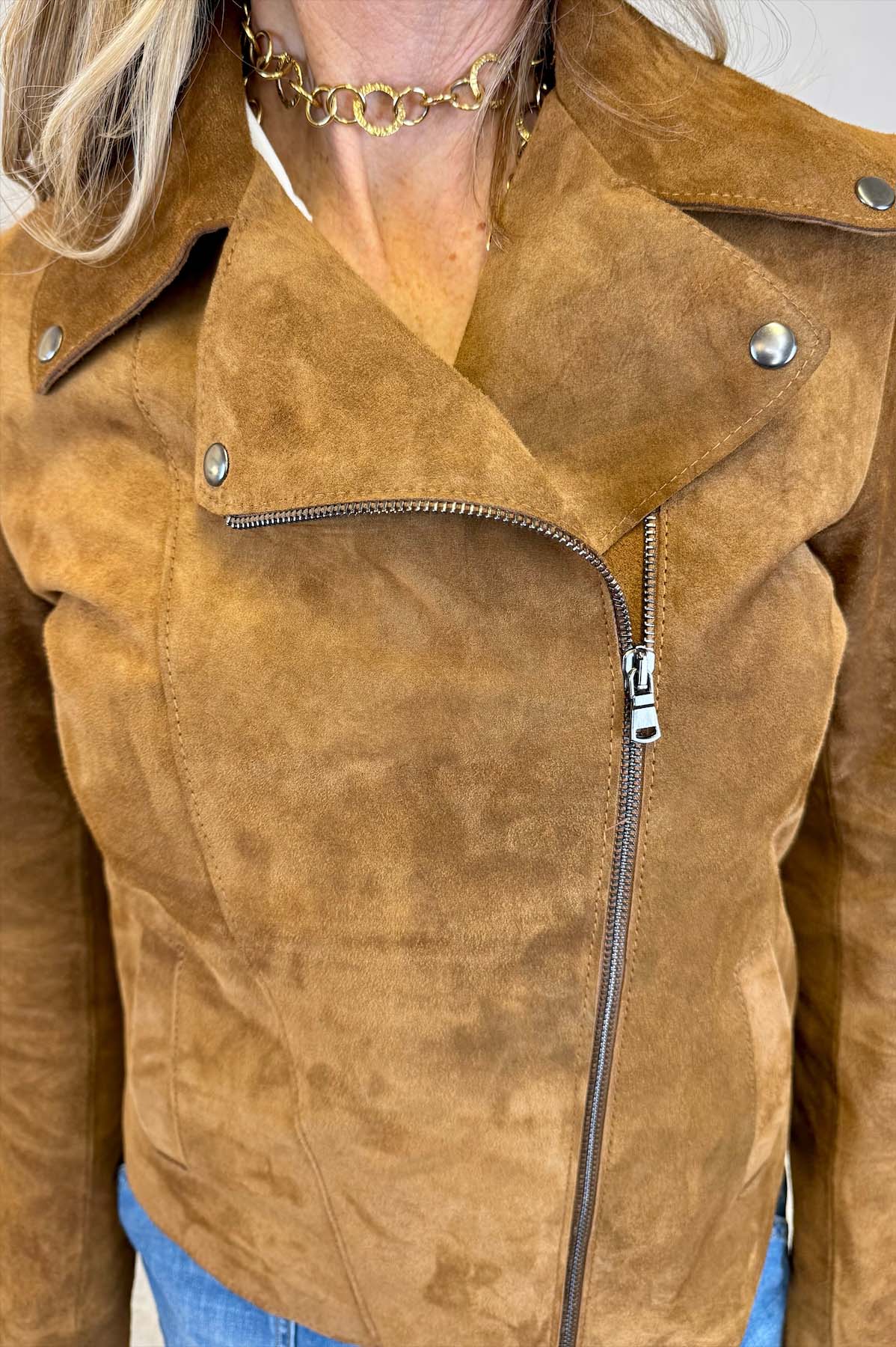 Giacca chiodo in camoscio