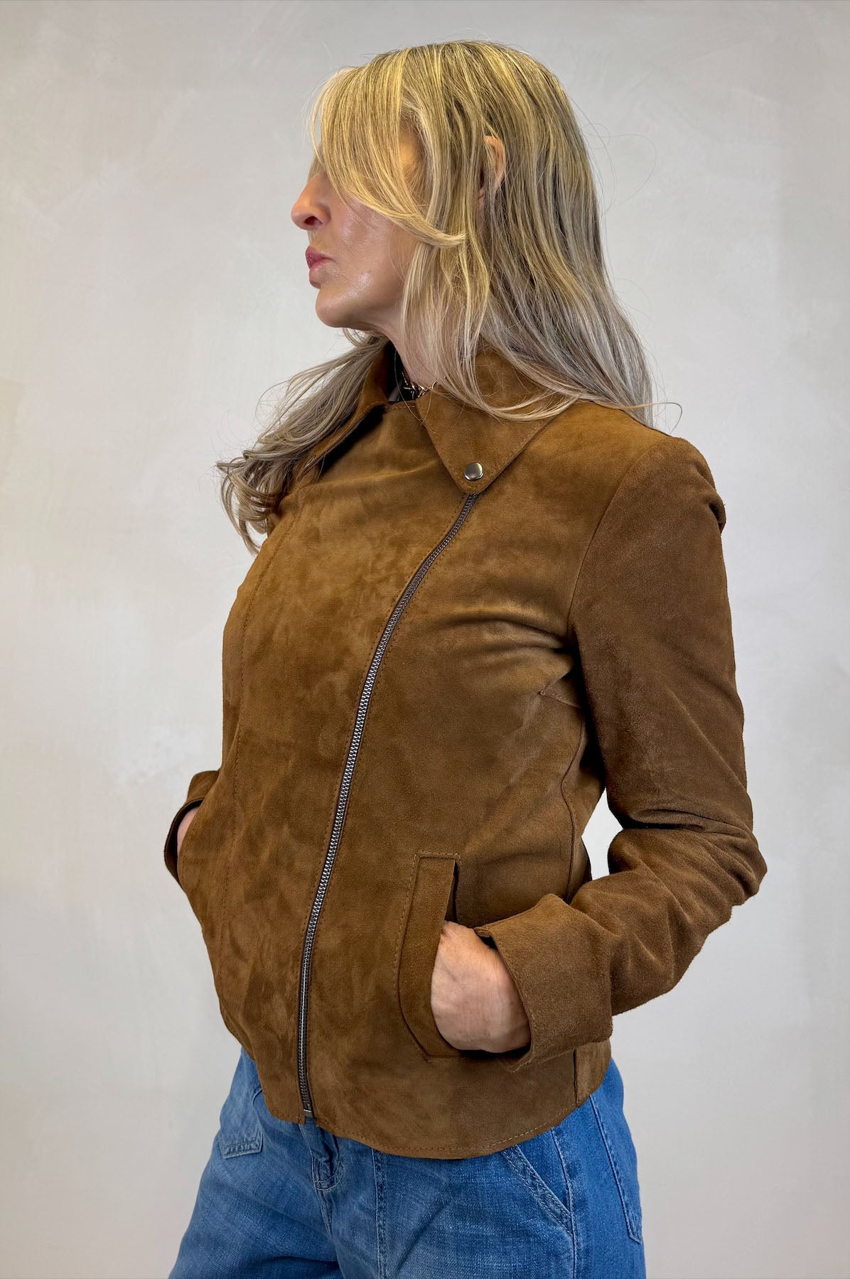 Giacca chiodo in camoscio
